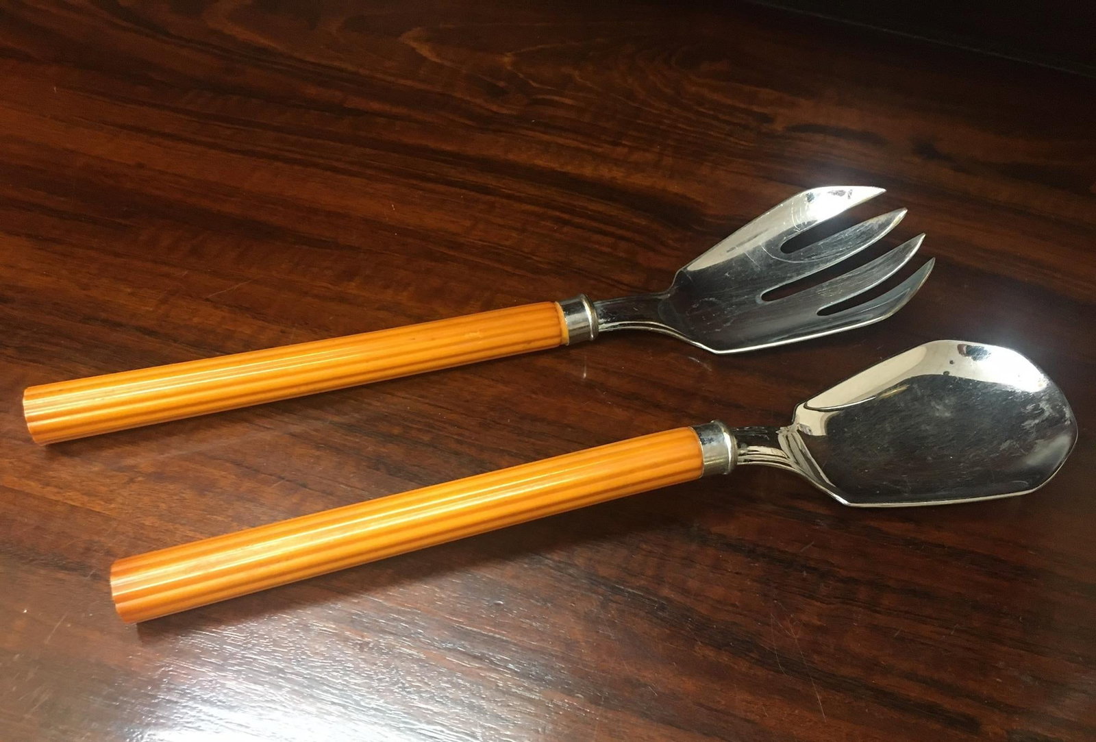 1930s Art Deco Chromium Cocktail Shaker Serving Set W/Butterscotch Bakelite Handles - 8