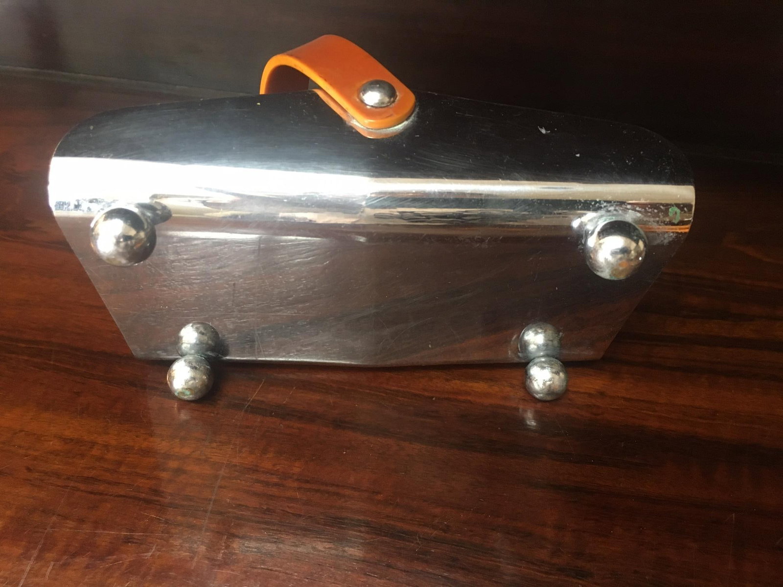 1930s Art Deco Chromium Cocktail Shaker Serving Set W/Butterscotch Bakelite Handles - 9