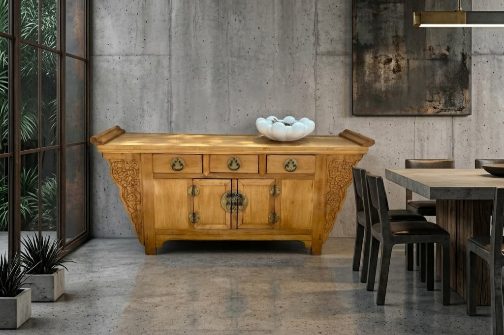 Late 20th Century Chinese Altar Cabinet in the Traditional Style "” Elmwood With Original - 2