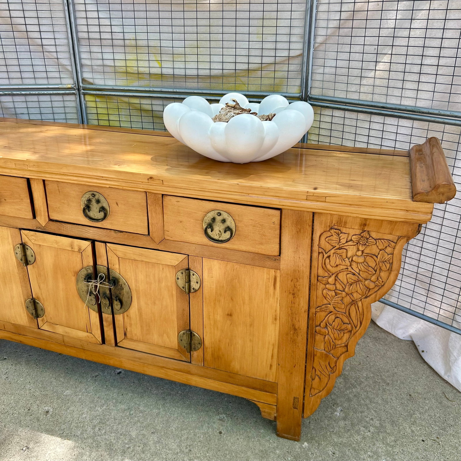 Late 20th Century Chinese Altar Cabinet in the Traditional Style "” Elmwood With Original - 3
