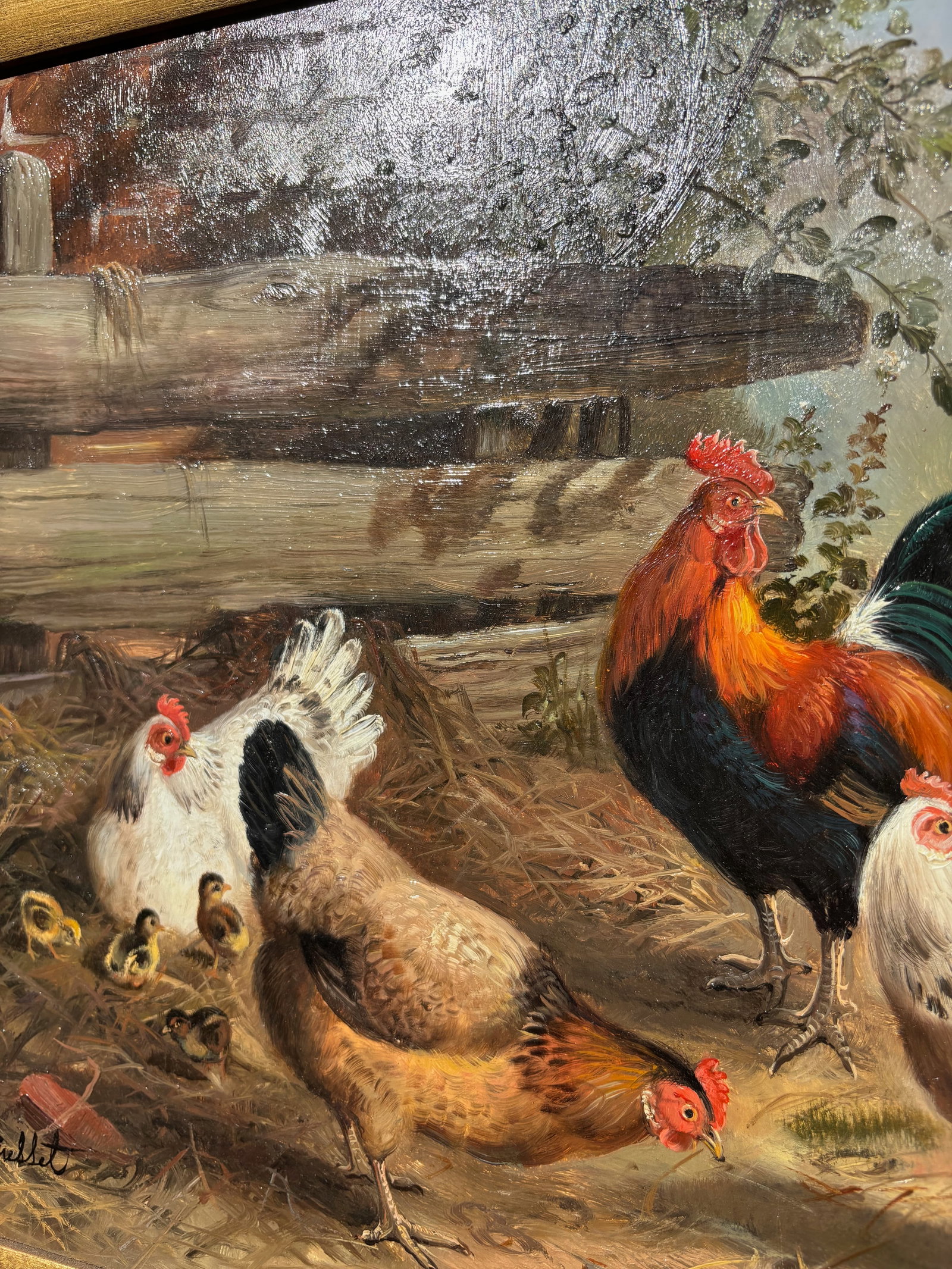 Framed Oil-on-Board Farmyard Scene in the Dusseldorf School Style, Circa Mid-Century - 11