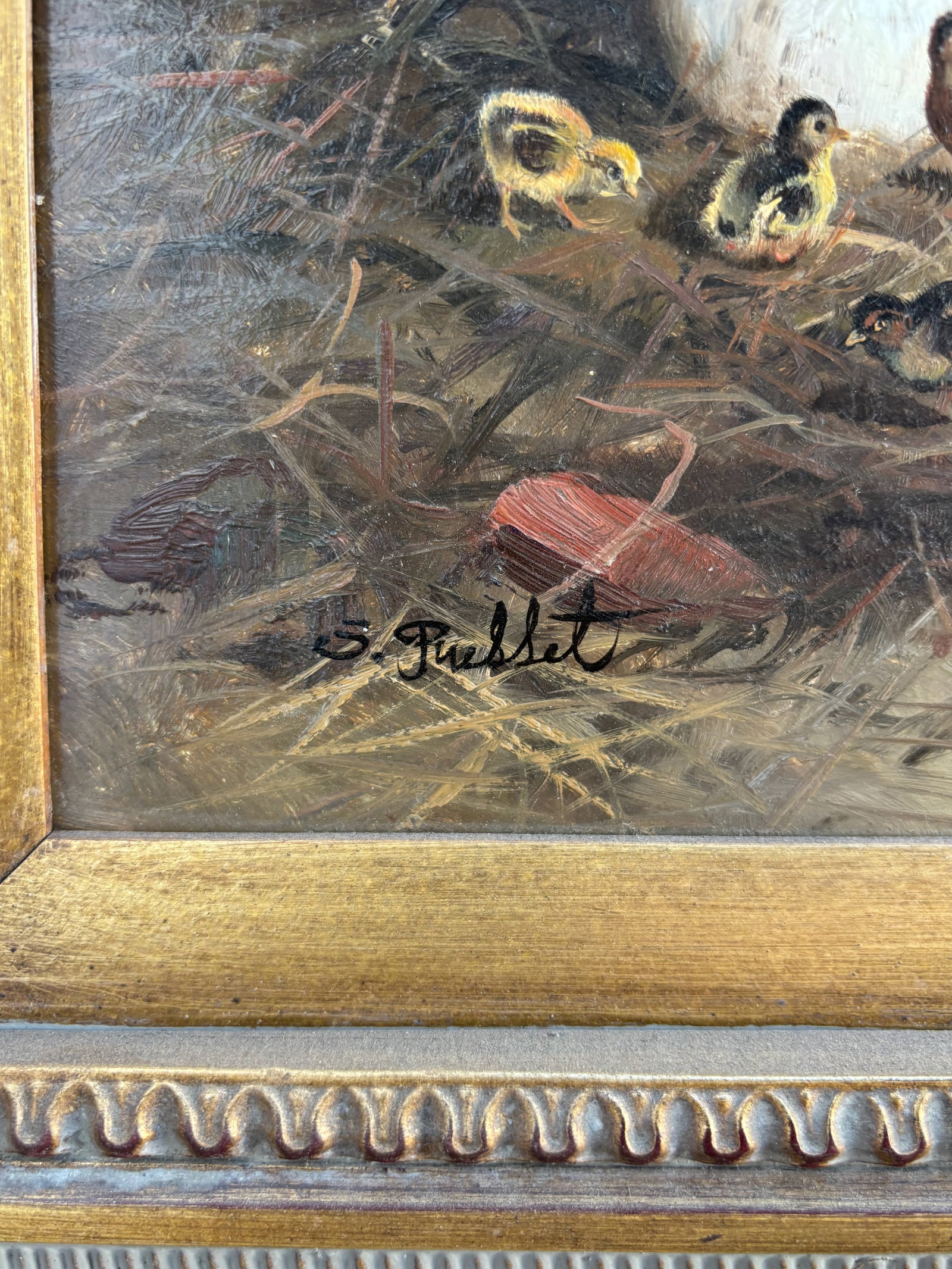 Framed Oil-on-Board Farmyard Scene in the Dusseldorf School Style, Circa Mid-Century - 14