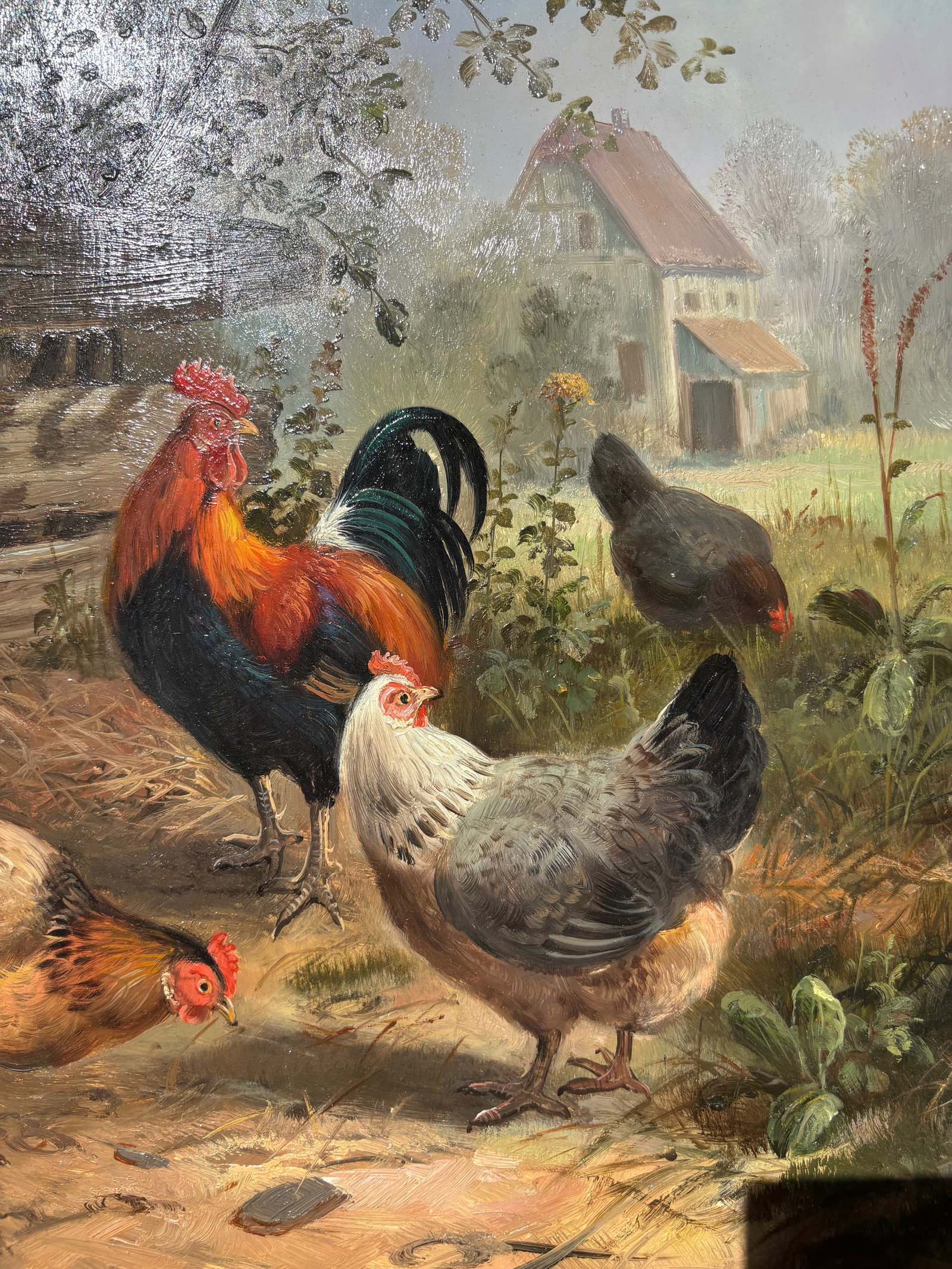 Framed Oil-on-Board Farmyard Scene in the Dusseldorf School Style, Circa Mid-Century - 16