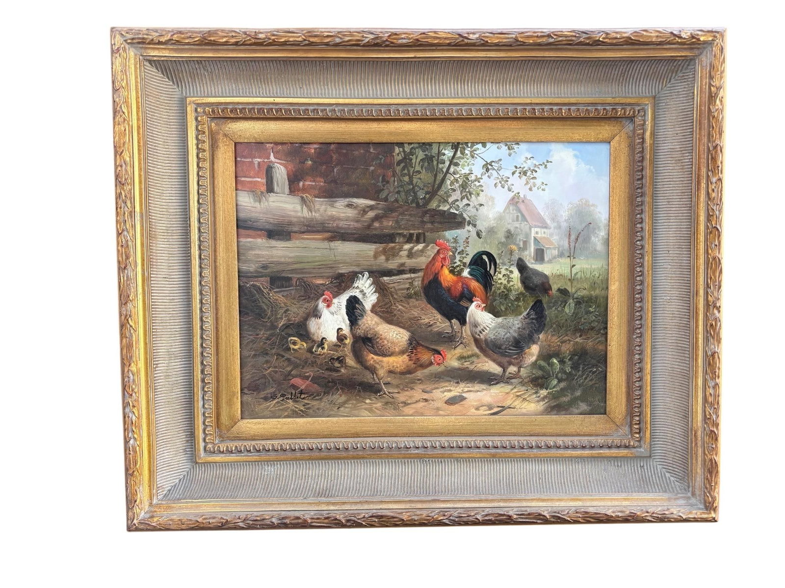 Framed Oil-on-Board Farmyard Scene in the Dusseldorf School Style, Circa Mid-Century - 5
