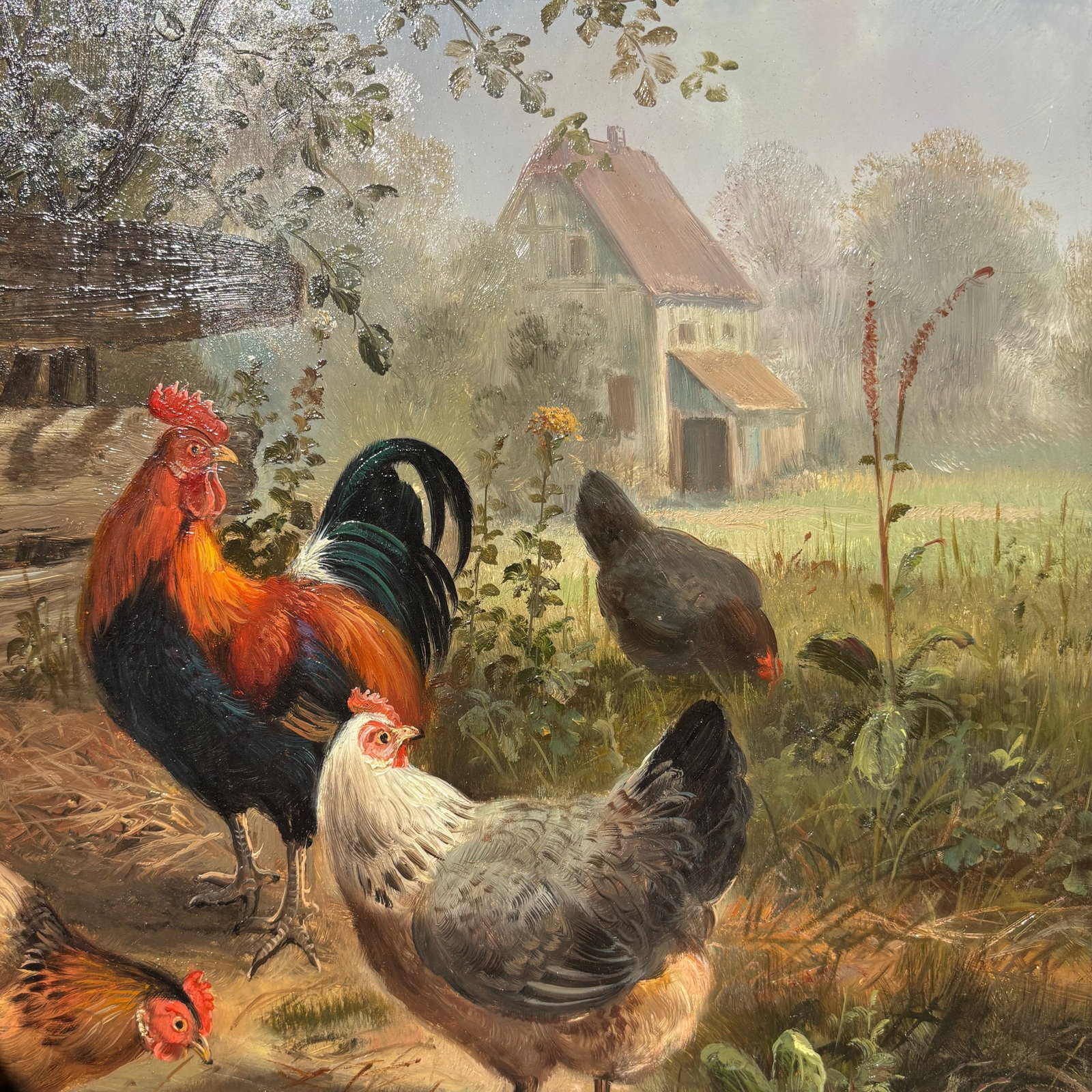 Framed Oil-on-Board Farmyard Scene in the Dusseldorf School Style, Circa Mid-Century - 6