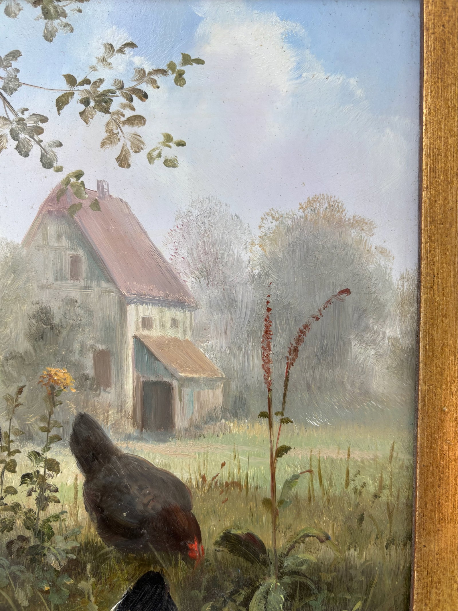 Framed Oil-on-Board Farmyard Scene in the Dusseldorf School Style, Circa Mid-Century - 7