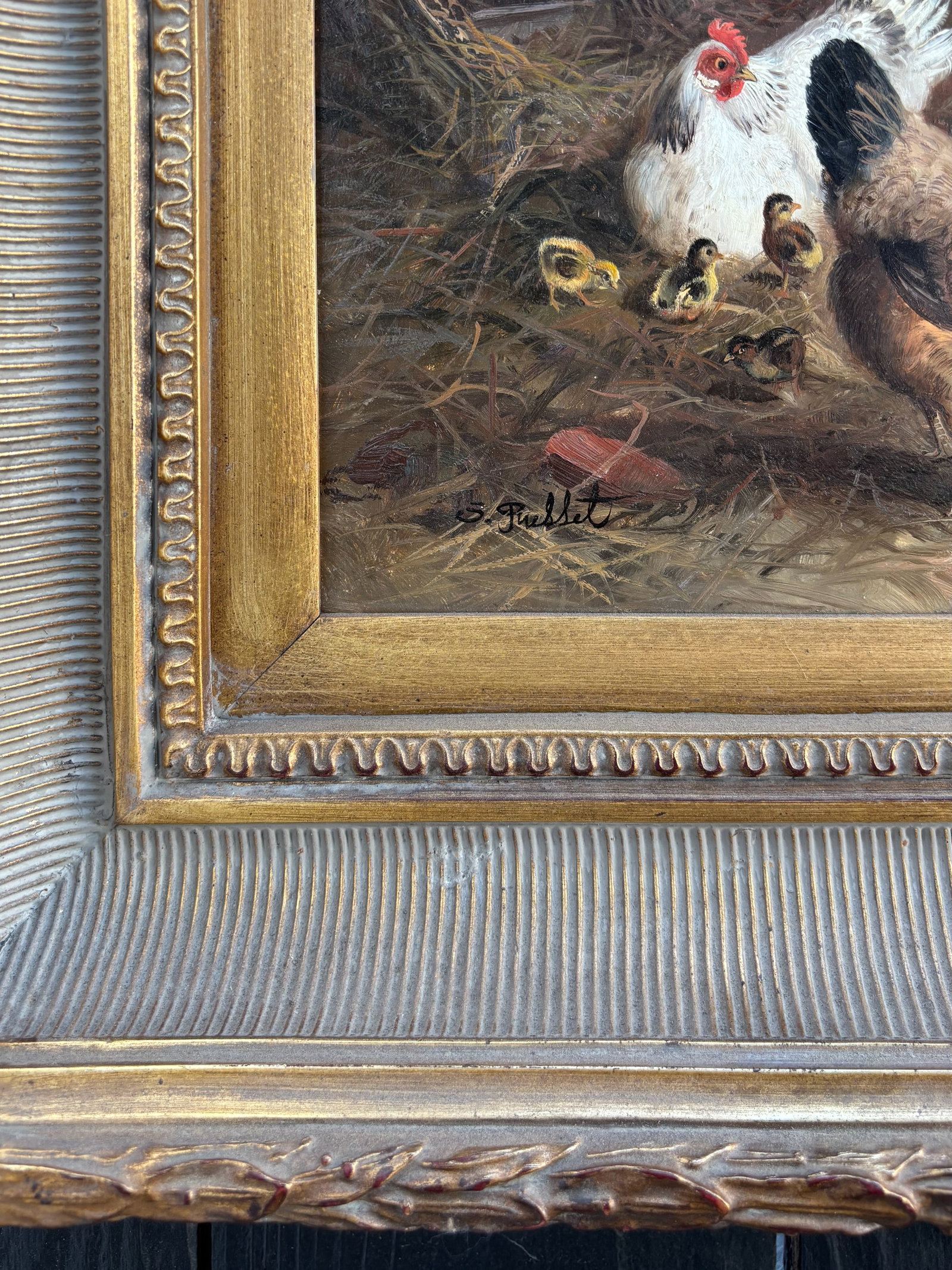Framed Oil-on-Board Farmyard Scene in the Dusseldorf School Style, Circa Mid-Century - 8