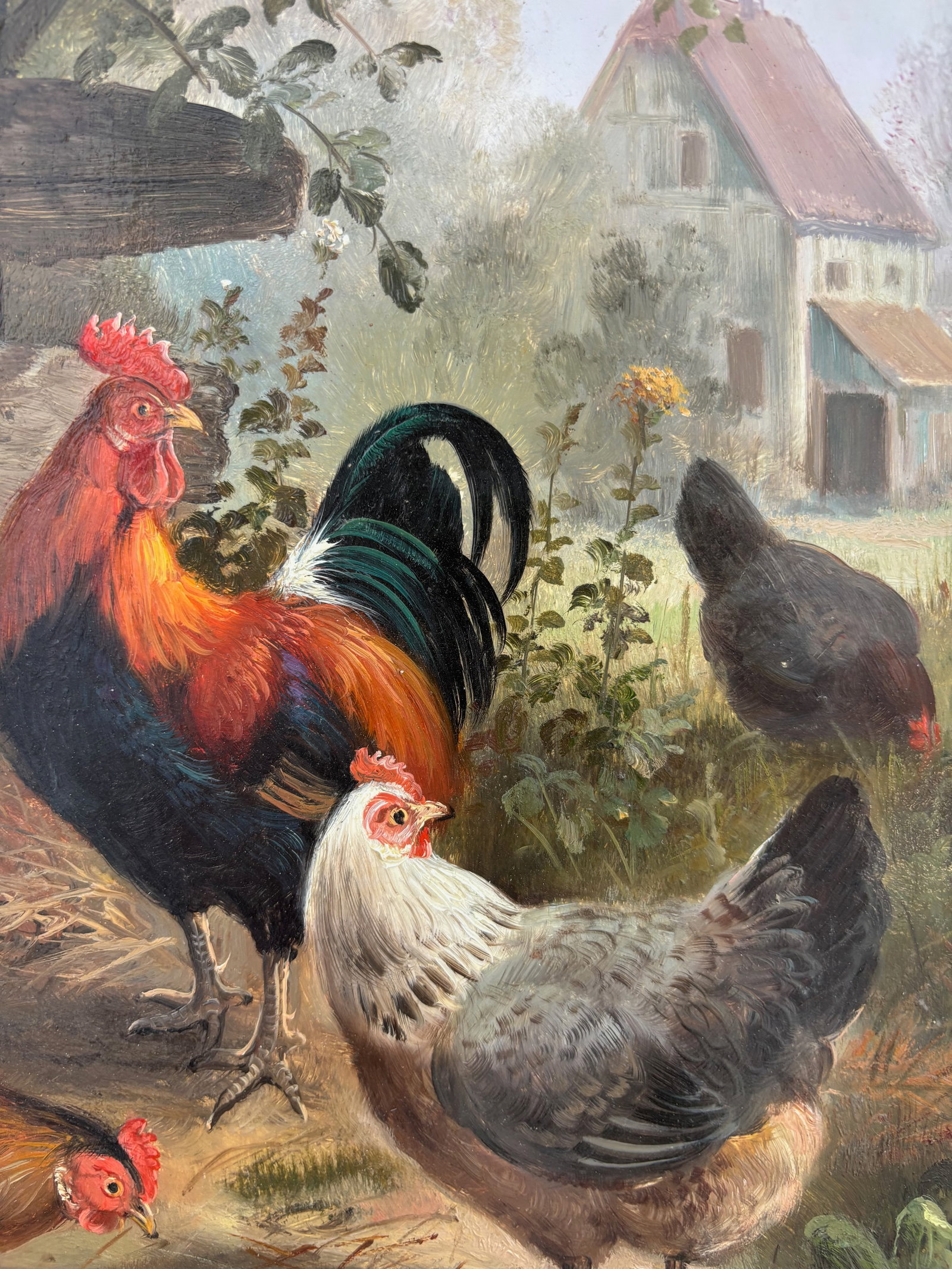Framed Oil-on-Board Farmyard Scene in the Dusseldorf School Style, Circa Mid-Century - 9