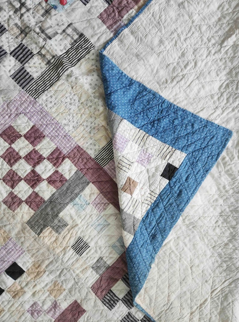 Antique Hand Quilted Scrap Patchwork Quilt C1930s Folk Art Textile - 4