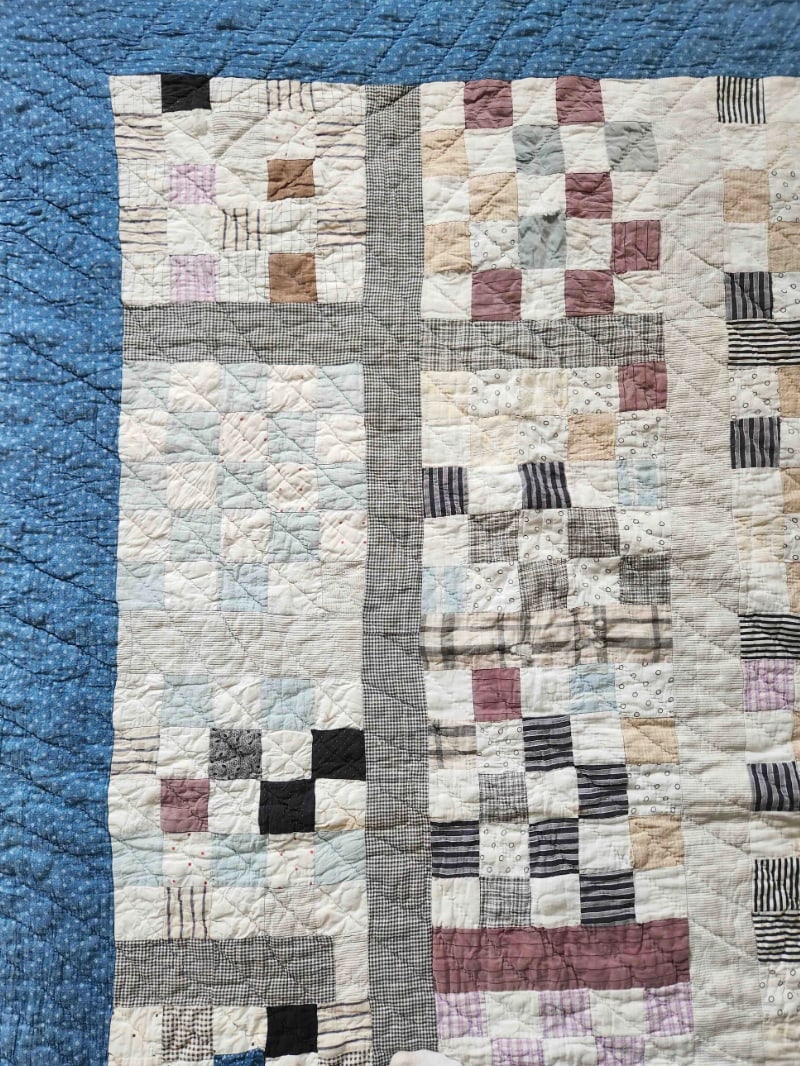 Antique Hand Quilted Scrap Patchwork Quilt C1930s Folk Art Textile - 9