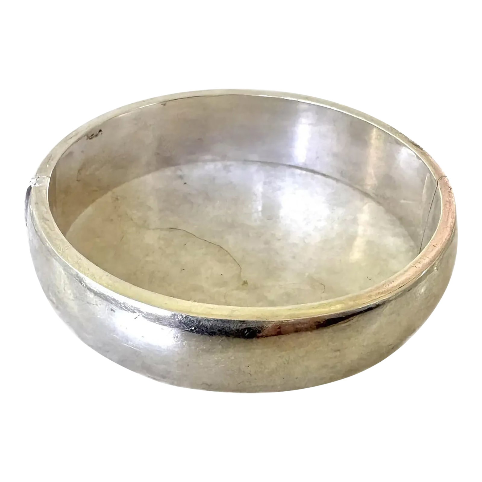 Vintage Sterling Silver Hinge Bangle Bracelet: Lovely, vintage, nice quality sterling silver bangle bracelet with hinge, clasp, sleek modern design. Fit medium men or women's size. Condition: Alterations: Original Condition Unaltered