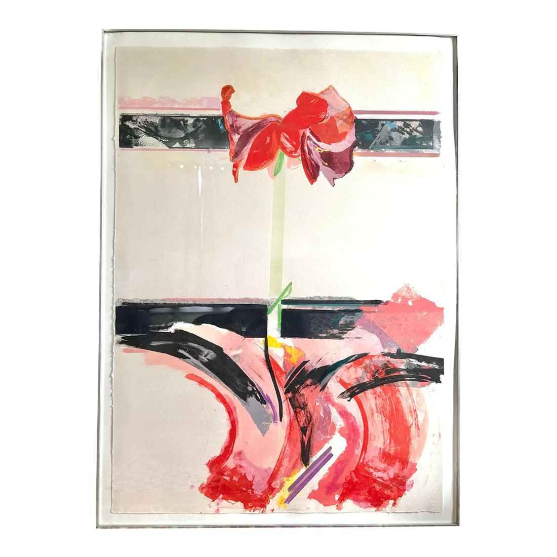 1980s David Swanson Large Watercolor Painting on Paper in Metal Frame - Signed and Dated: Stunning large watercolor painting on paper by David Swanson framed in original silver metal frame. Comes with gallery show poster from the Swanson art show in New York City. Dated 1989 Condition: