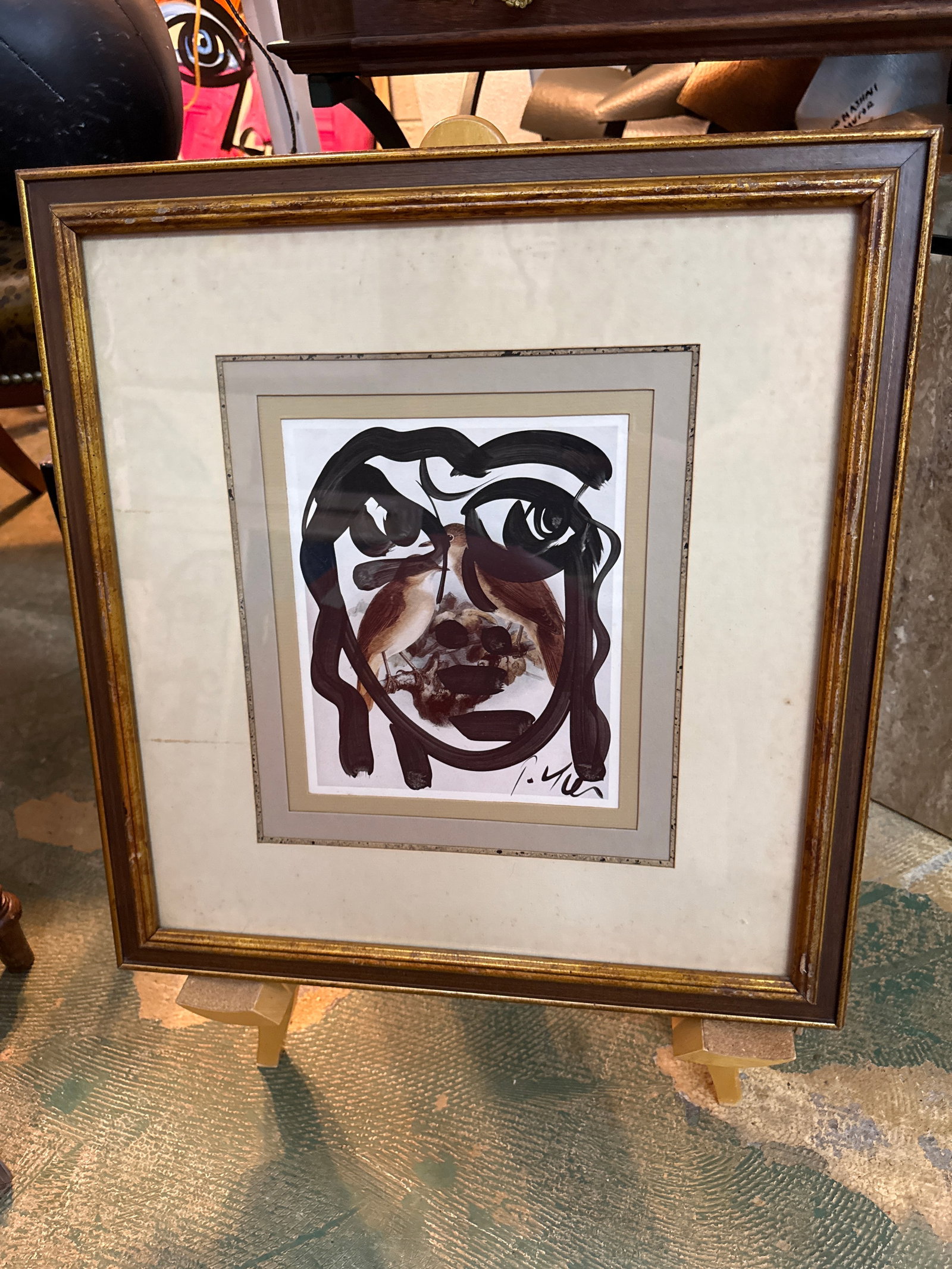 1970s Original Peter Keil Abstract Face / Birds Painting - 2