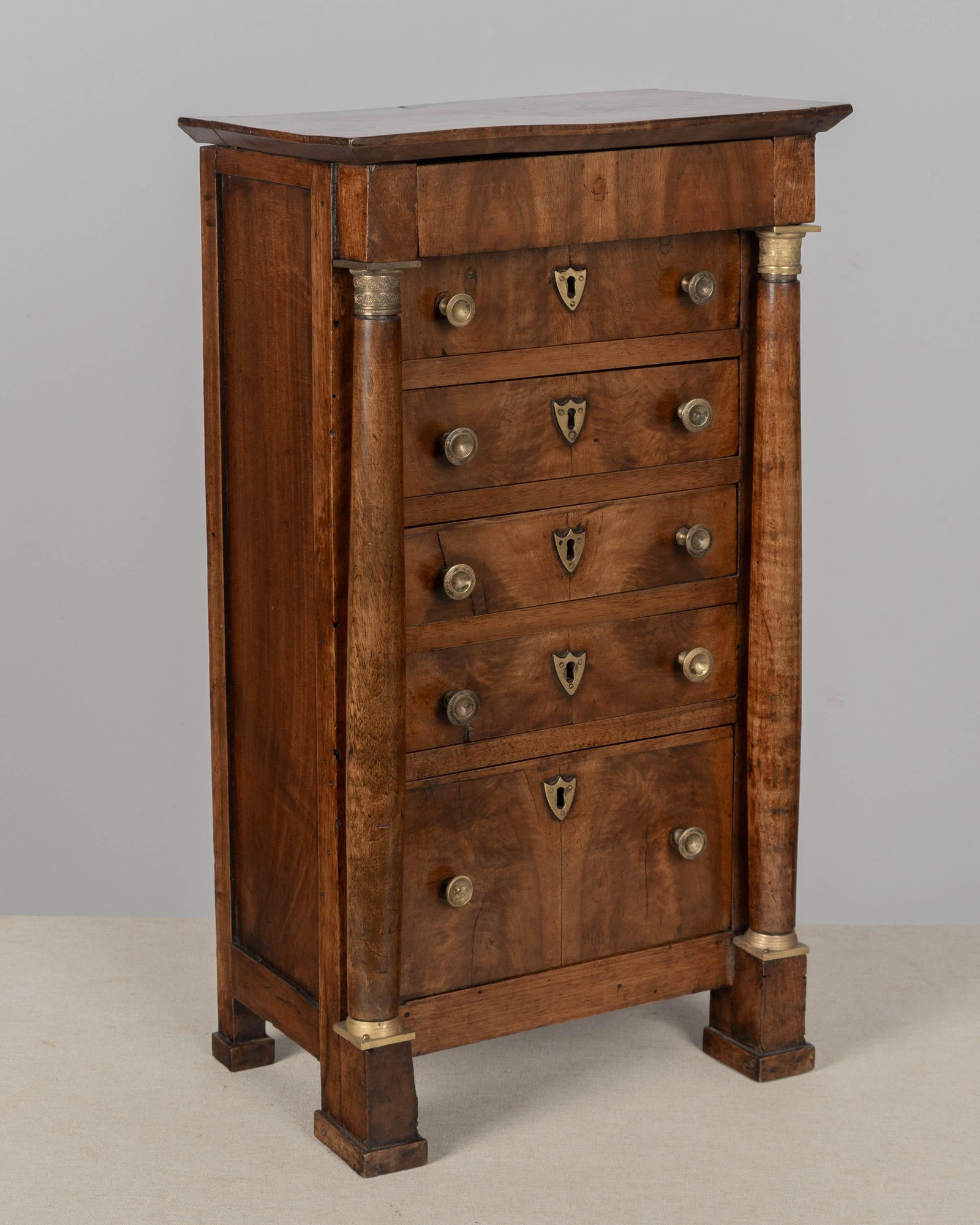 French Empire Miniature Semainier Chest, Walnut & Brass, Circa 1800 - 2