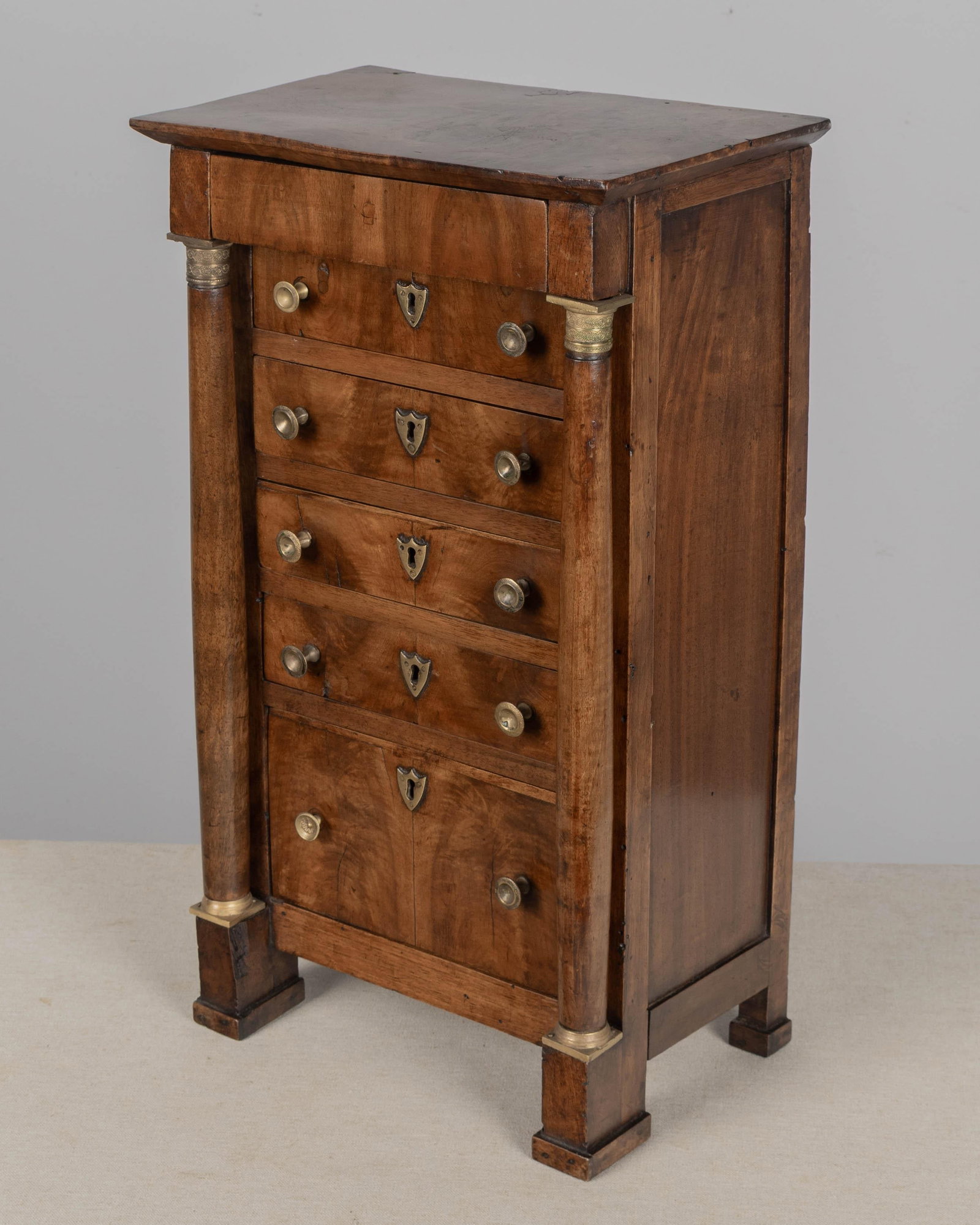 French Empire Miniature Semainier Chest, Walnut & Brass, Circa 1800 - 4