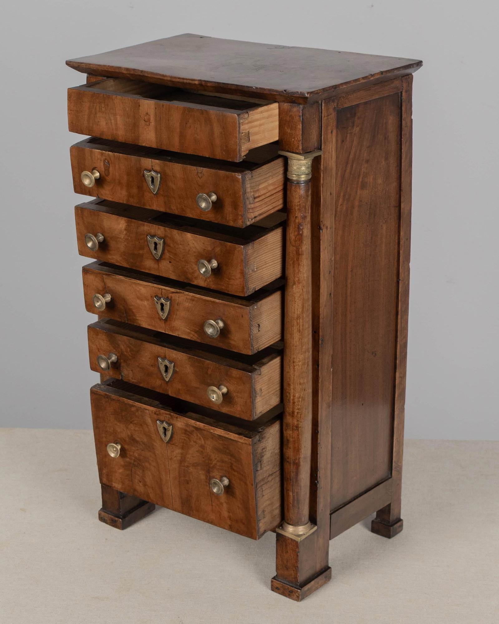 French Empire Miniature Semainier Chest, Walnut & Brass, Circa 1800 - 5