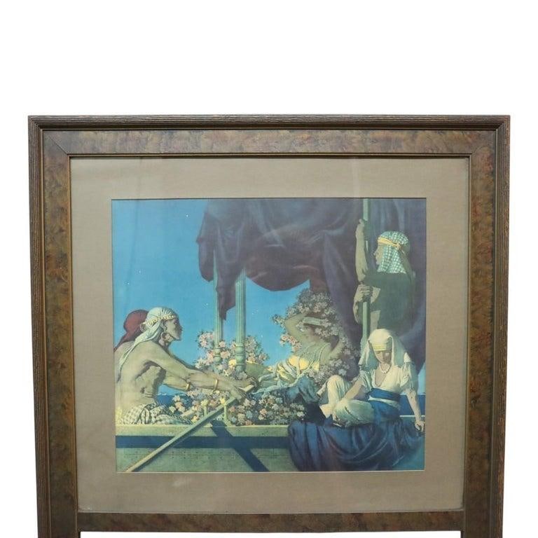 Large Antique Wall Mirror With Maxfield Parrish Print Insert "Cleopatra" C1920 - 2