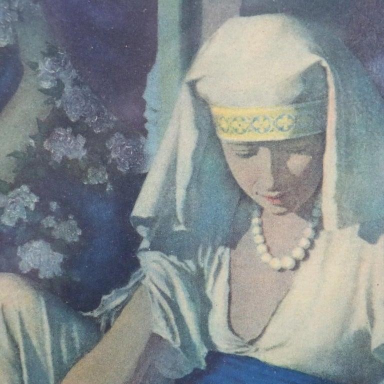 Large Antique Wall Mirror With Maxfield Parrish Print Insert "Cleopatra" C1920 - 5