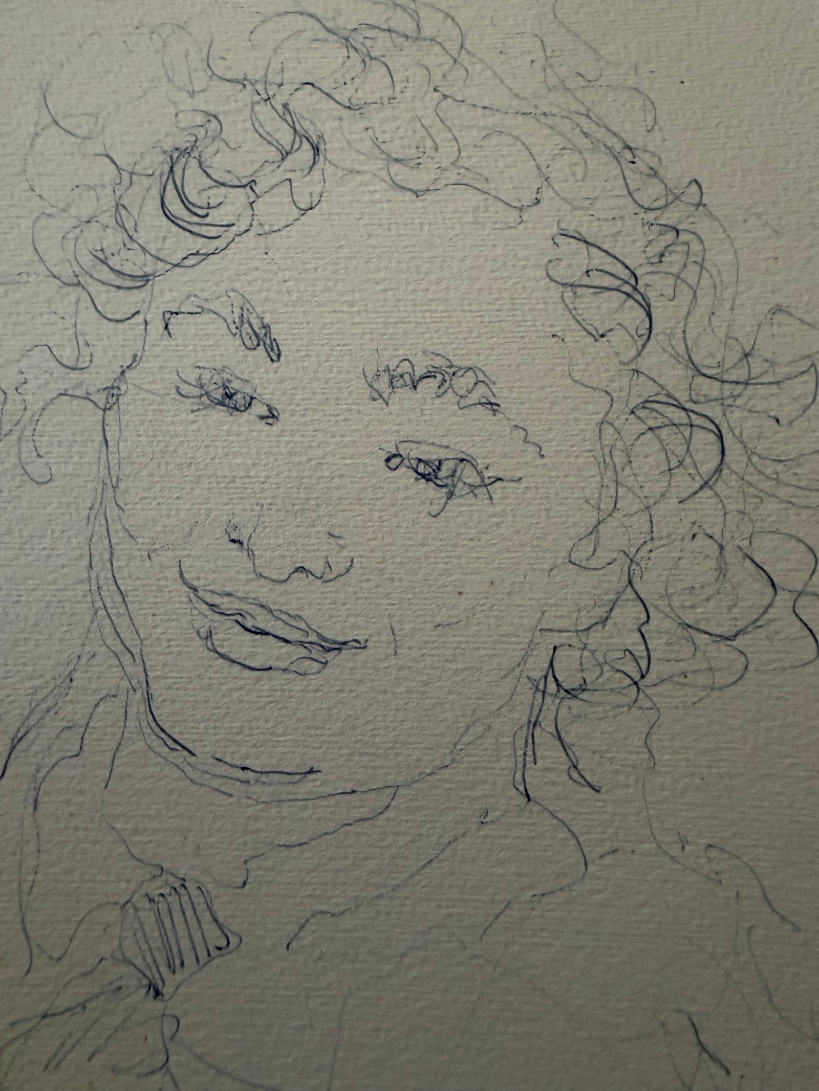 Mid Century Modern Pencil Sketch by Dimitrie Berea of a Smiling Woman - 2