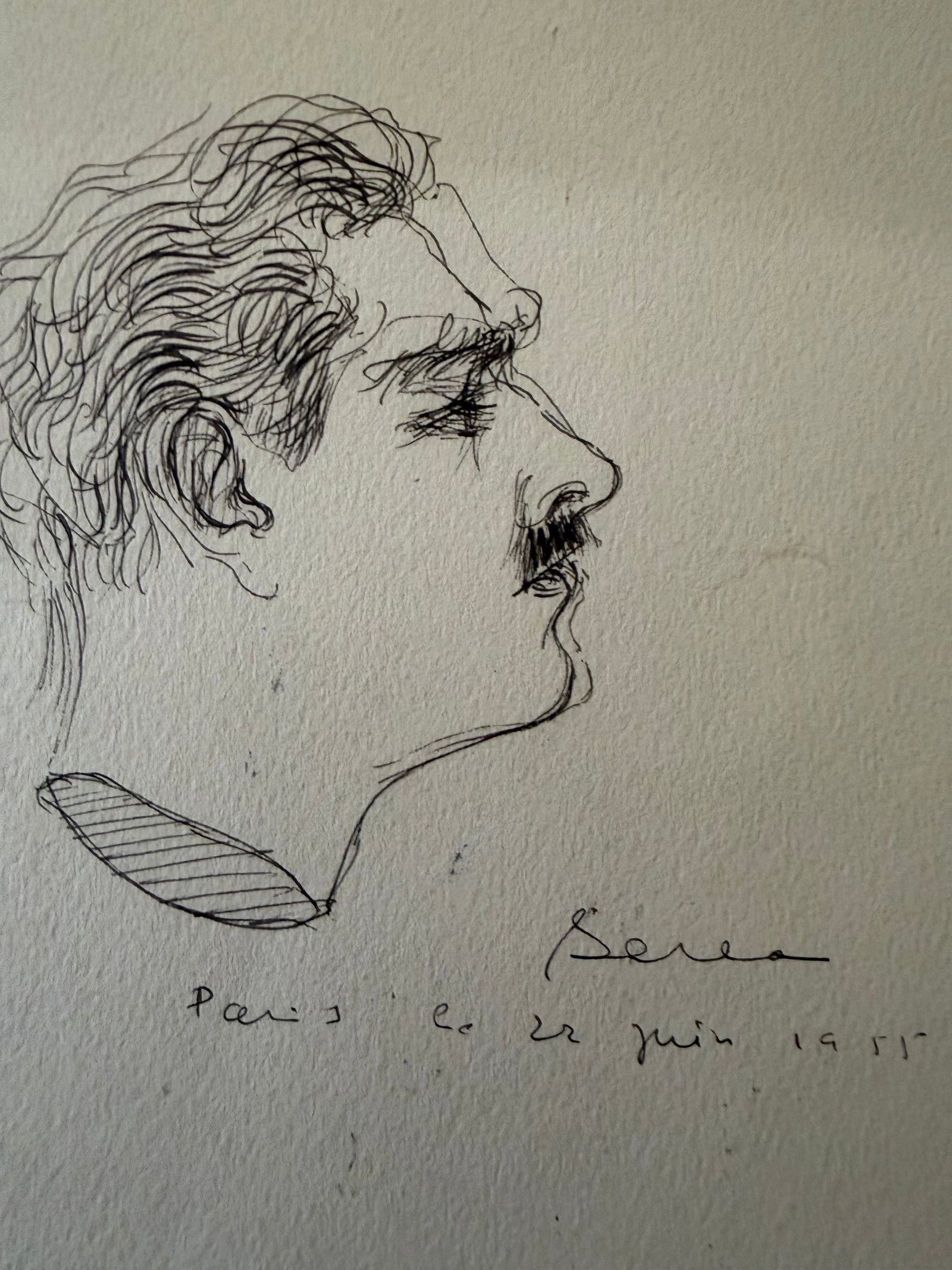 1955 Dimitrie Berea Pencil Self-Portrait Sketch in Paris on June 22, 1955 - 3