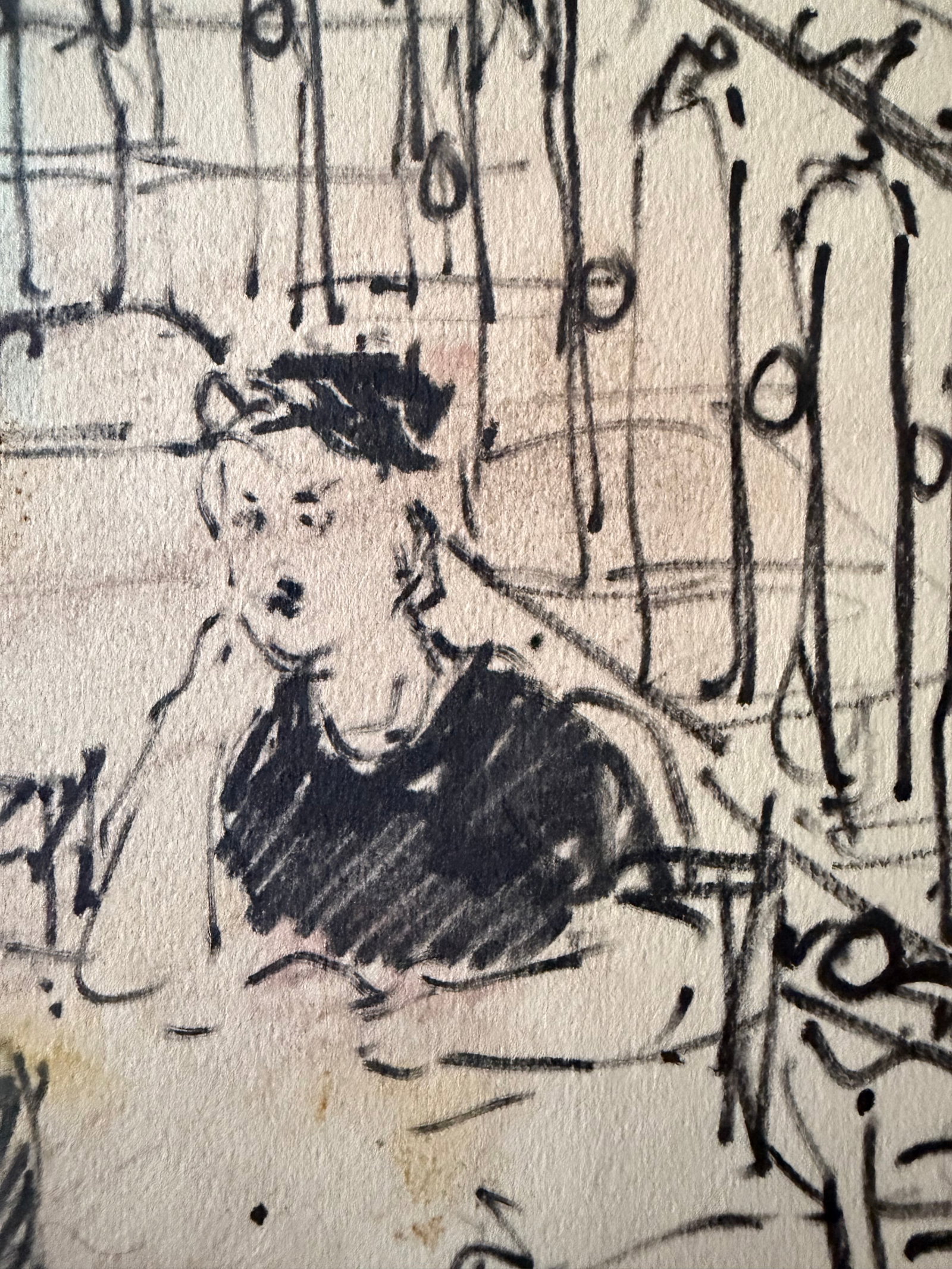 1952 Original Ink Sketch by Dimitrie Berea of an Interior Scene From a Cafe in Brussels, Belgium in - 2