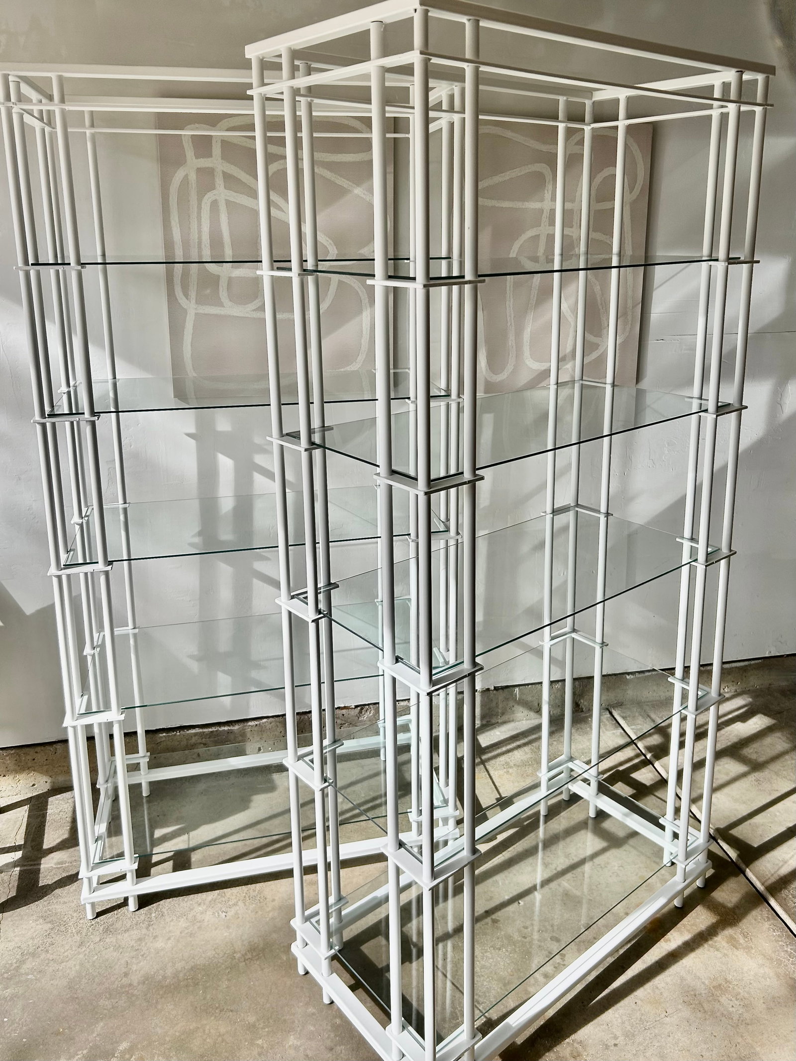 Post Modern Architectural Steel and Glass | Pair of 1980s Postmodern Etageres - 2