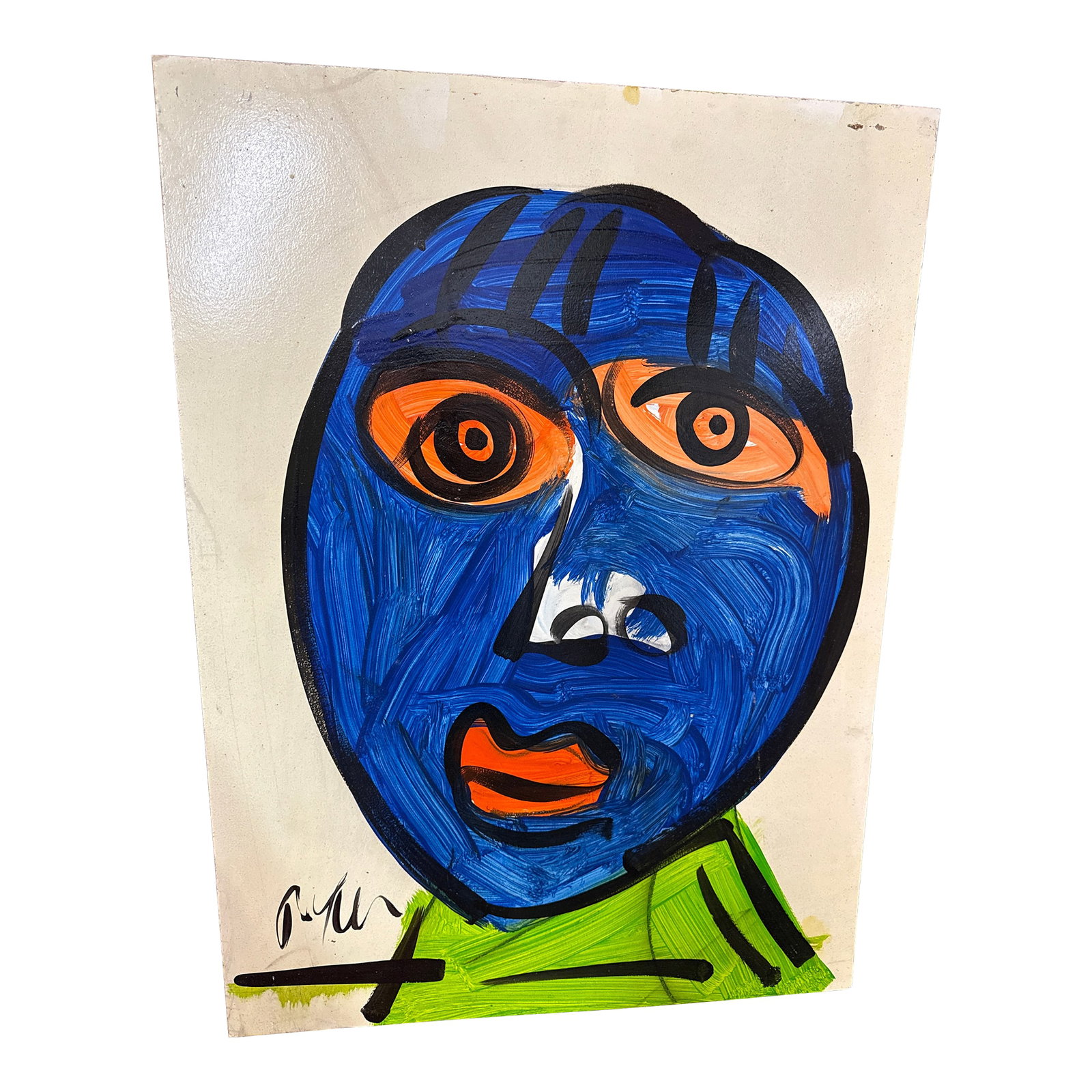 1970s Peter Keil Original Blue Face Painting: 1970s Peter Keil Abstract Painting of a blue face. Executed with oil on board. COA on back guaranteed authentic direct from Peter Keil in south florida. 32" height unframed. Condition: Alterations: Or