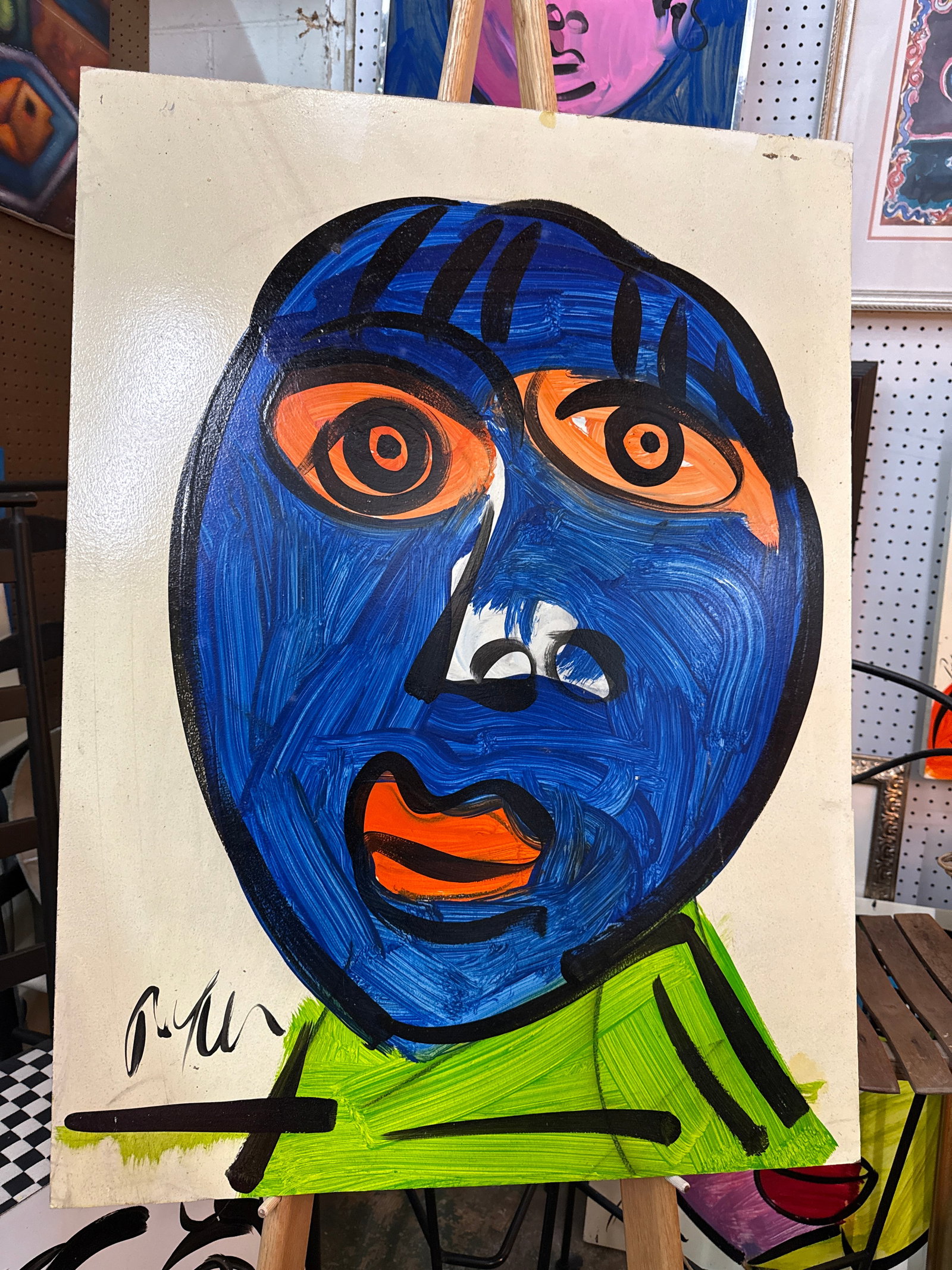 1970s Peter Keil Original Blue Face Painting - 5