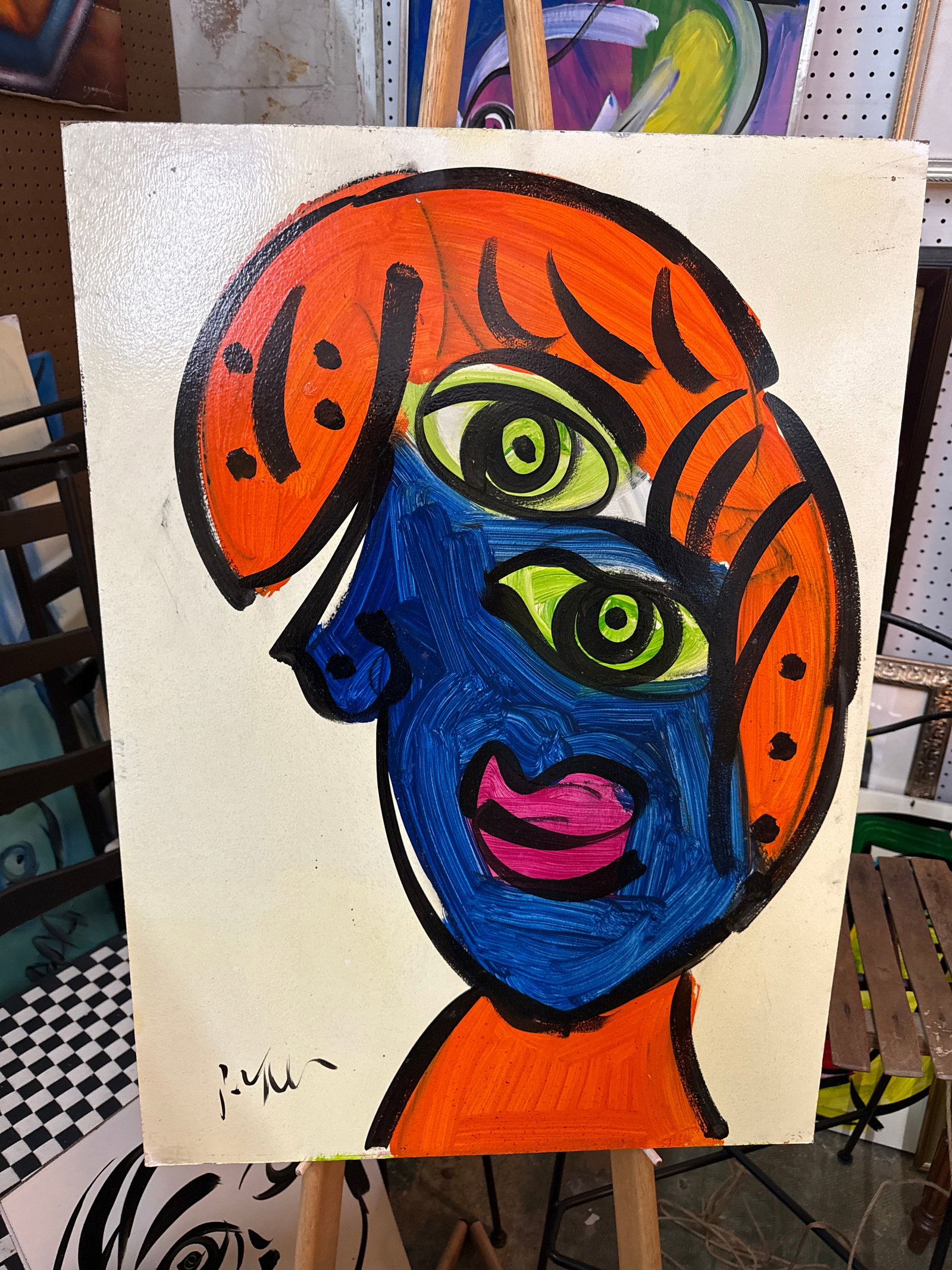 1970s Peter Keil Abstract Cubist Blue Portrait Painting - 2