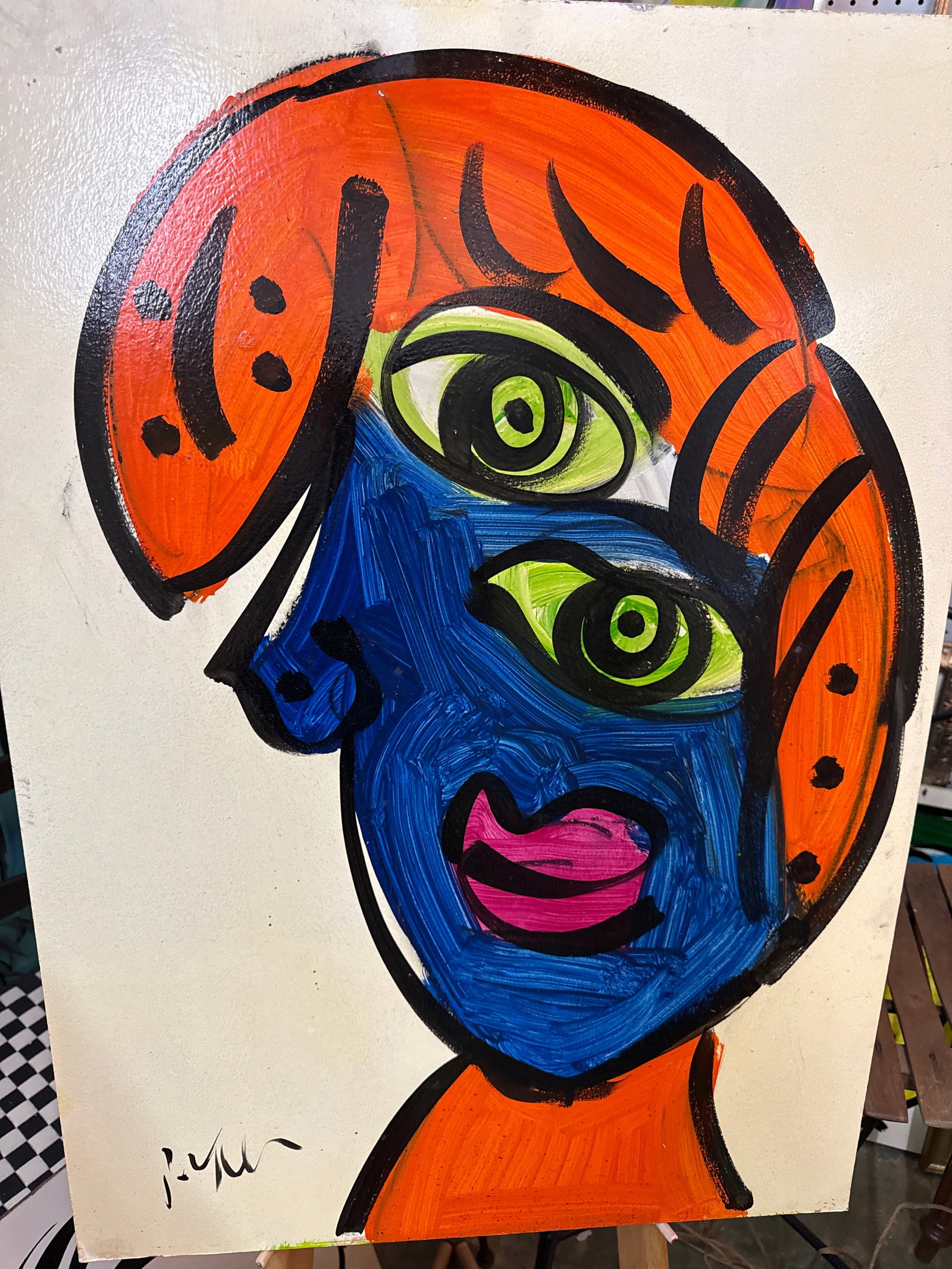 1970s Peter Keil Abstract Cubist Blue Portrait Painting - 3