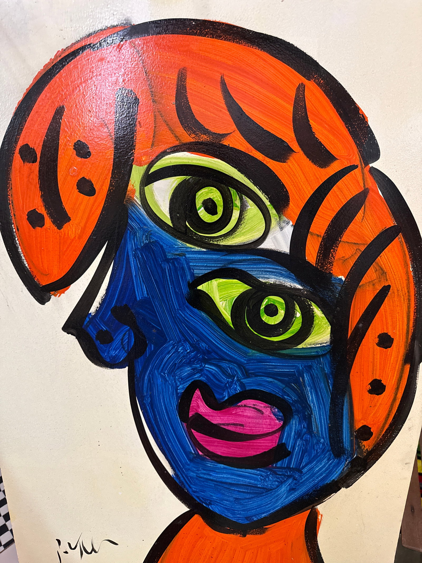 1970s Peter Keil Abstract Cubist Blue Portrait Painting - 5