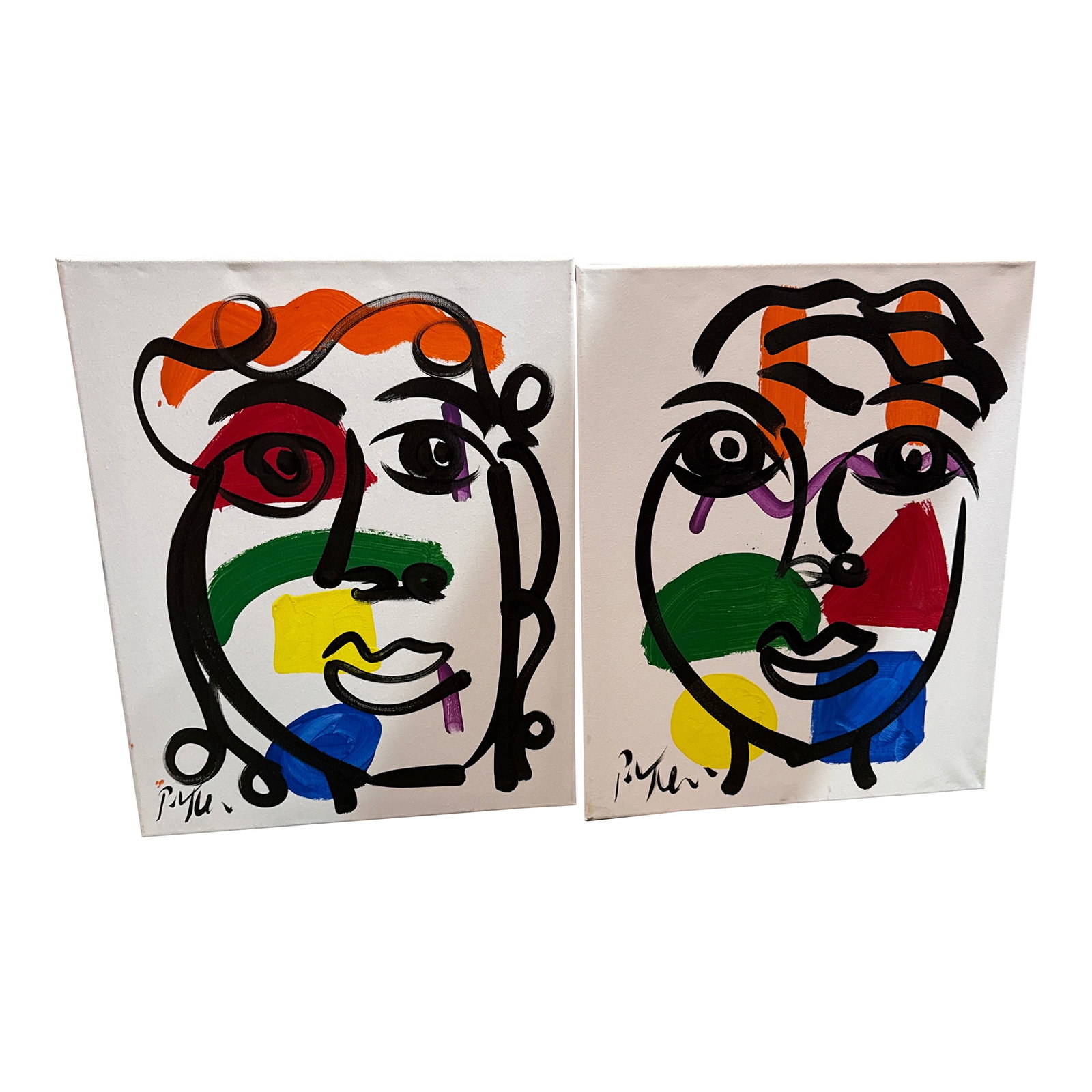 1970s Original Pair of Peter Keil Cubist Colorful Paintings: 1970s Pair of Peter Keil Abstract Paintings. Executed with oil on canvas. COA on back guaranteed authentic direct from Peter Keil in south florida. Condition: Alterations: Original Condition Unaltered