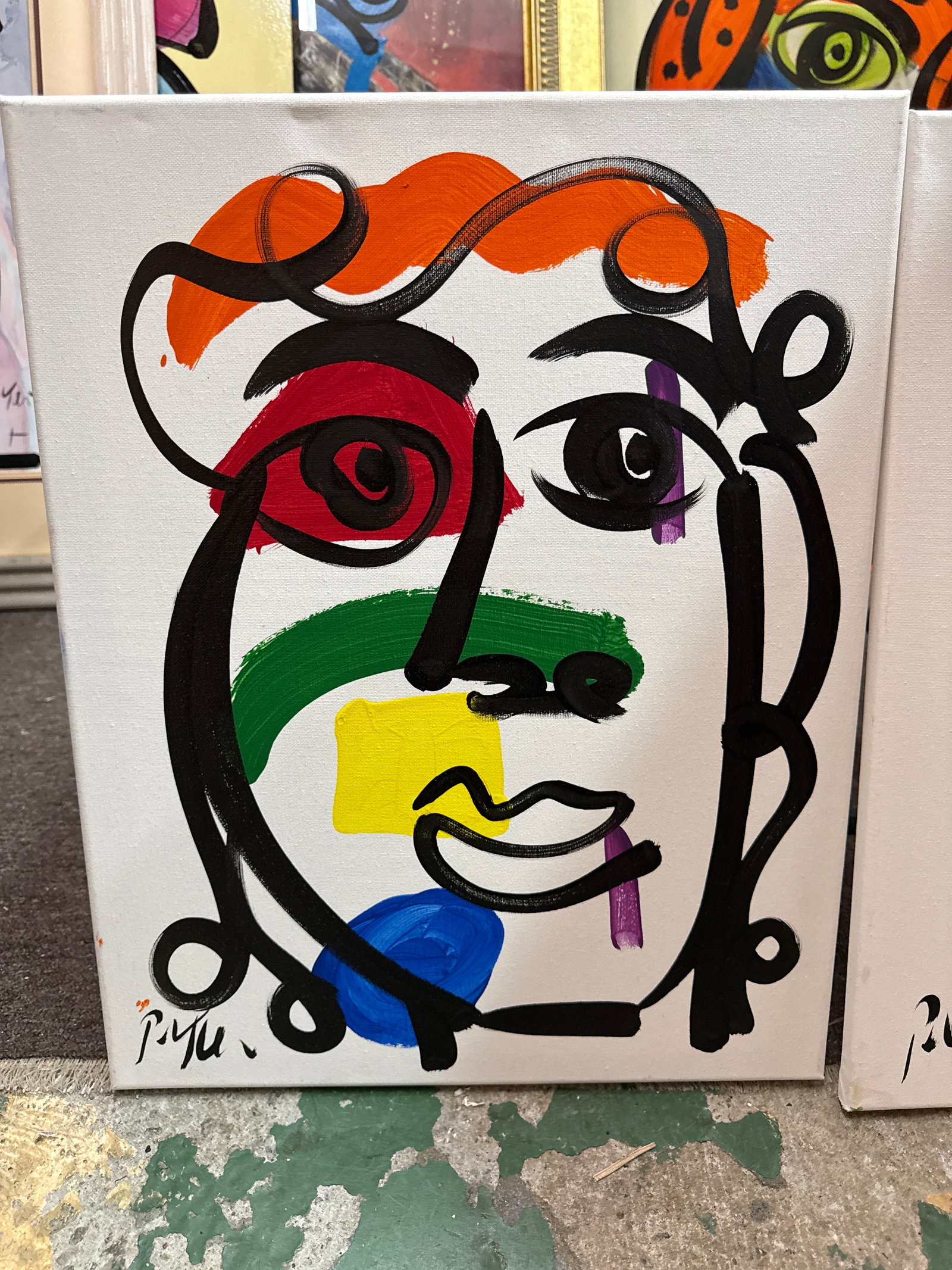1970s Original Pair of Peter Keil Cubist Colorful Paintings - 3