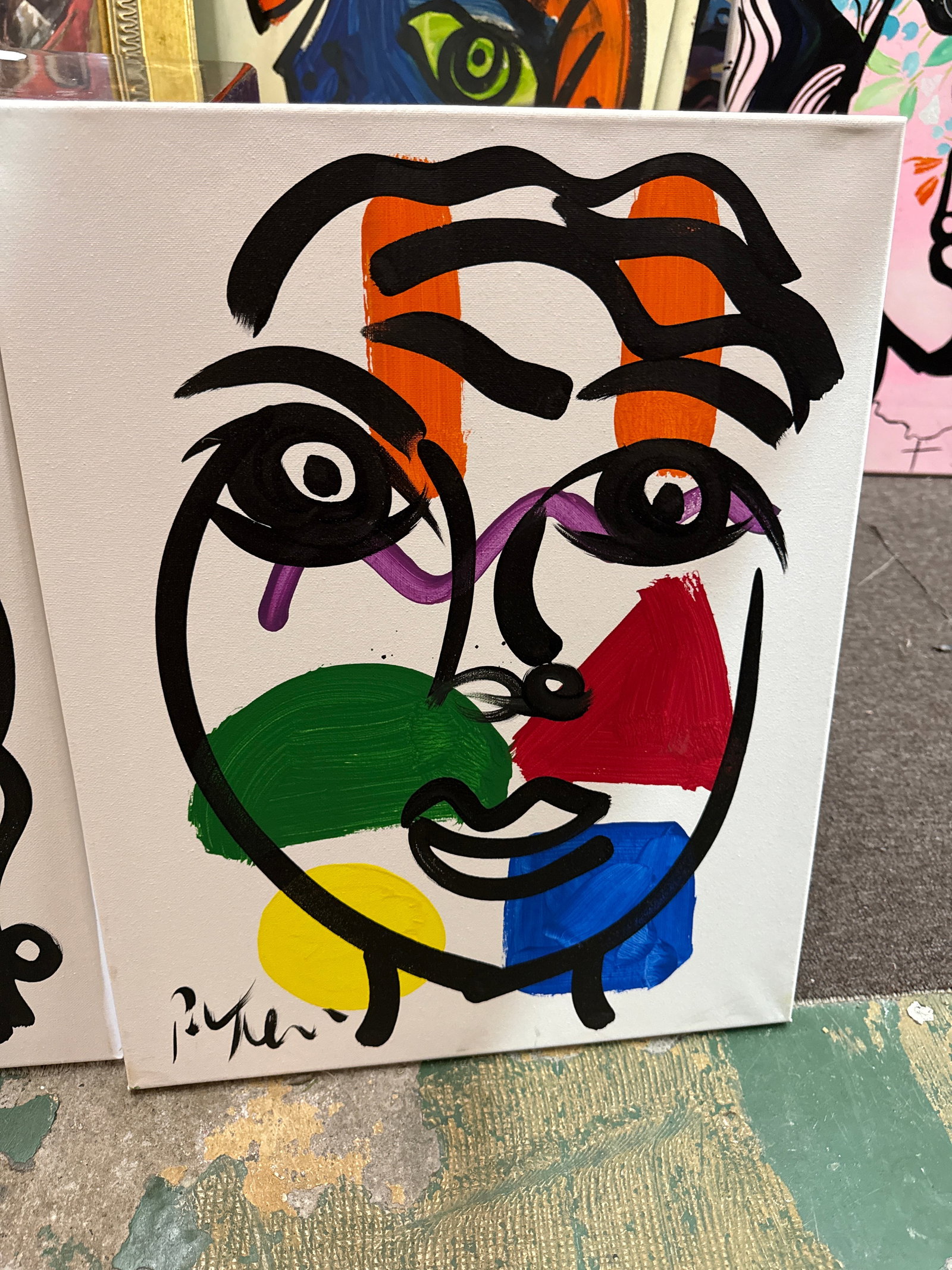 1970s Original Pair of Peter Keil Cubist Colorful Paintings - 4