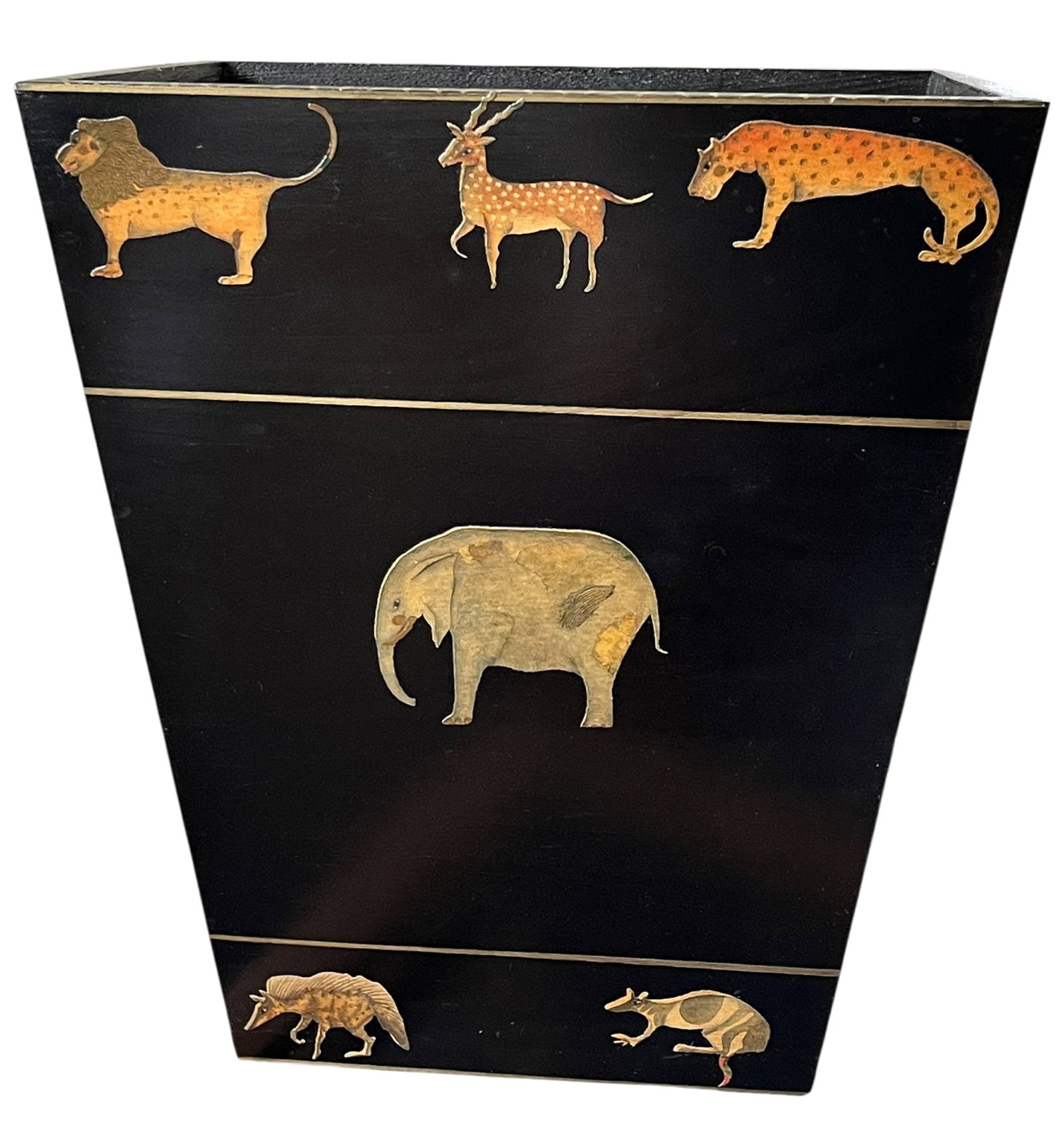 Vintage Safari Animal Appliqué Wood Wastebasket by the Essex Collection - 2