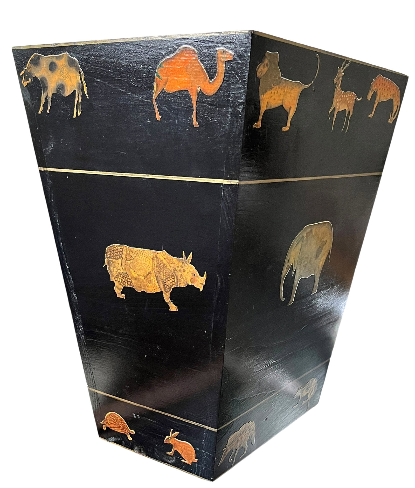 Vintage Safari Animal Appliqué Wood Wastebasket by the Essex Collection - 3