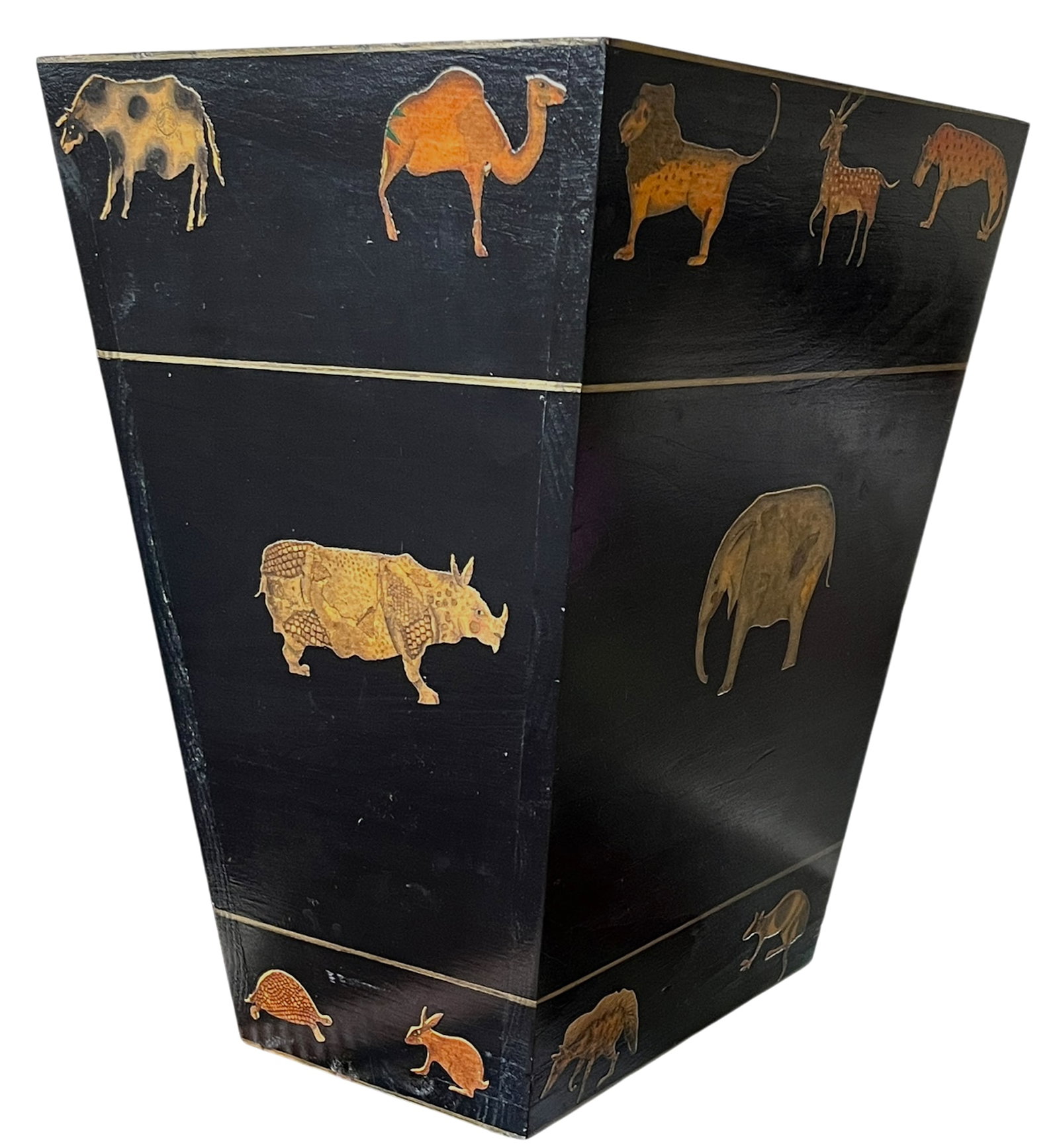 Vintage Safari Animal Appliqué Wood Wastebasket by the Essex Collection - 5