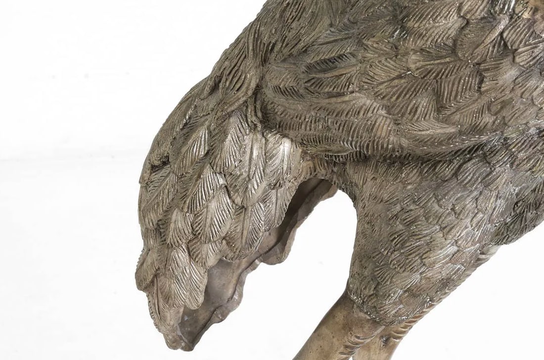Monumental Pair of Silvered Crane Sculptures on Wooden Plinth Bases | 20th Century - 12