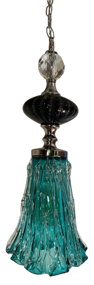 Art Glass Aqua Black Pendant Light - 10