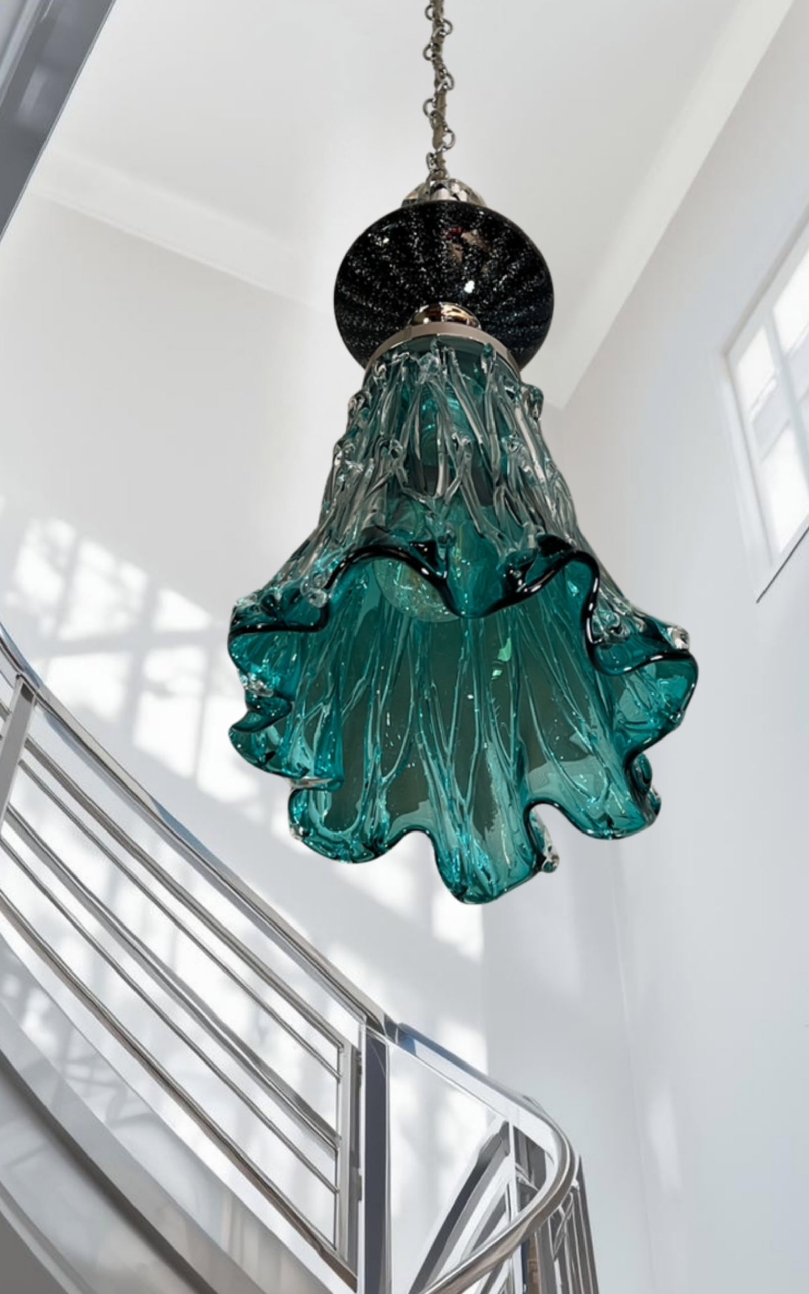 Art Glass Aqua Black Pendant Light - 11