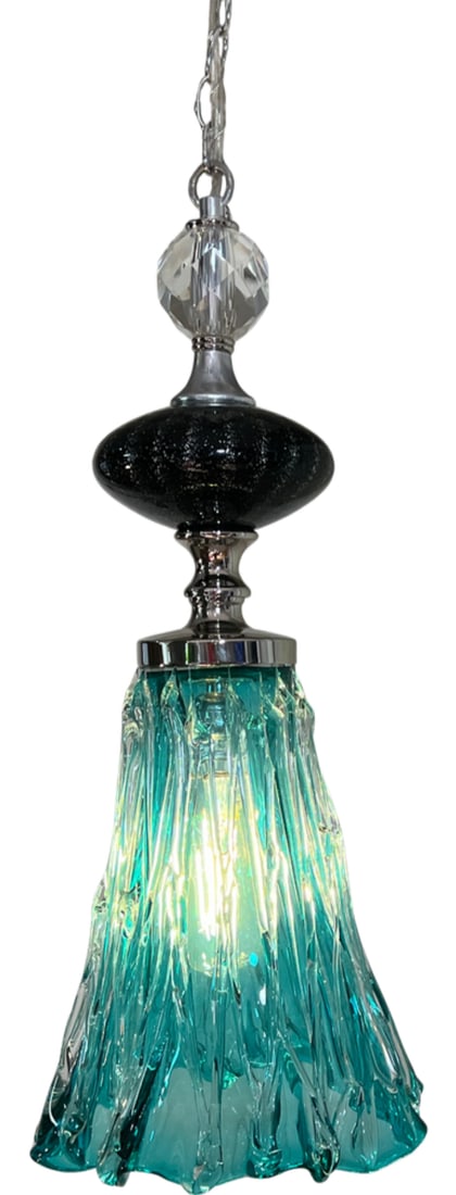Art Glass Aqua Black Pendant Light - 12