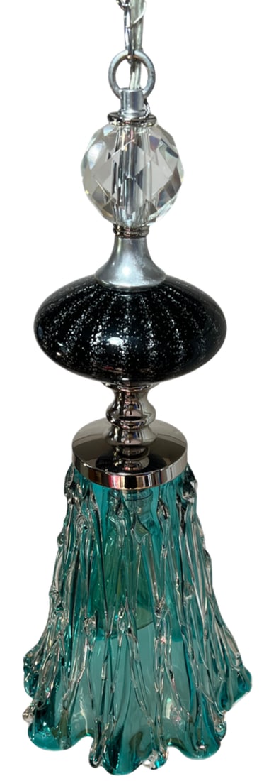 Art Glass Aqua Black Pendant Light - 14