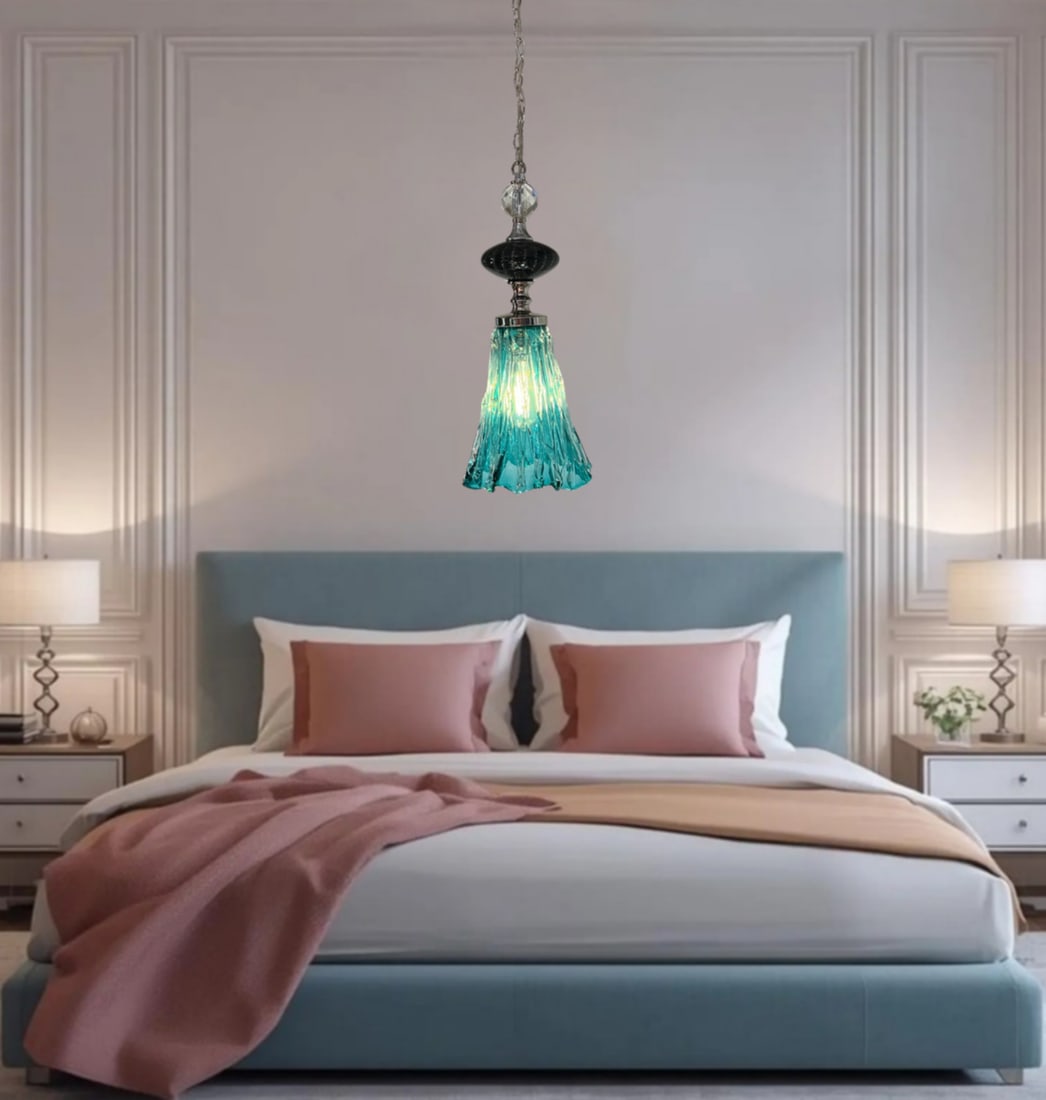 Art Glass Aqua Black Pendant Light - 15