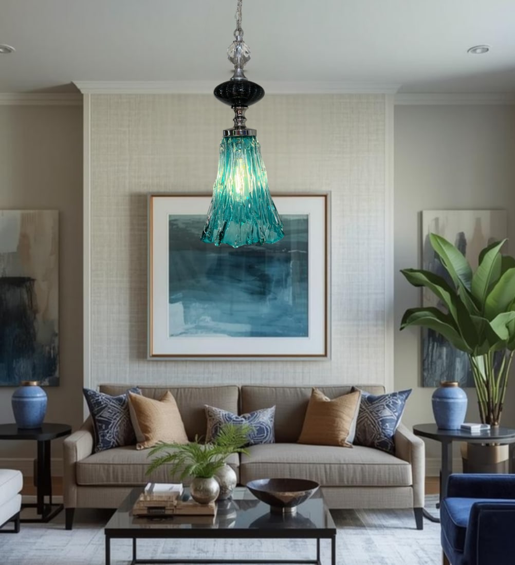 Art Glass Aqua Black Pendant Light - 16