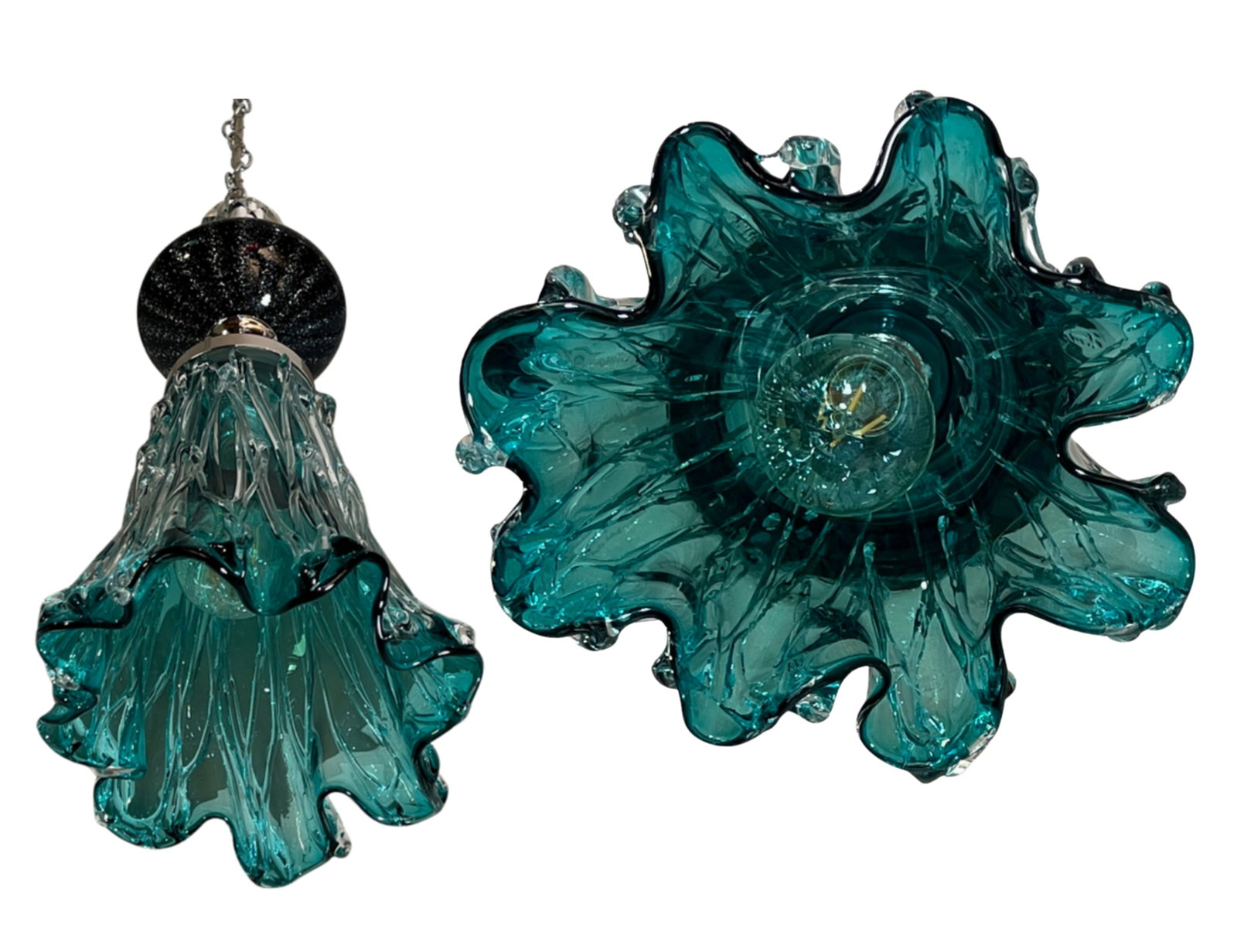 Art Glass Aqua Black Pendant Light - 17