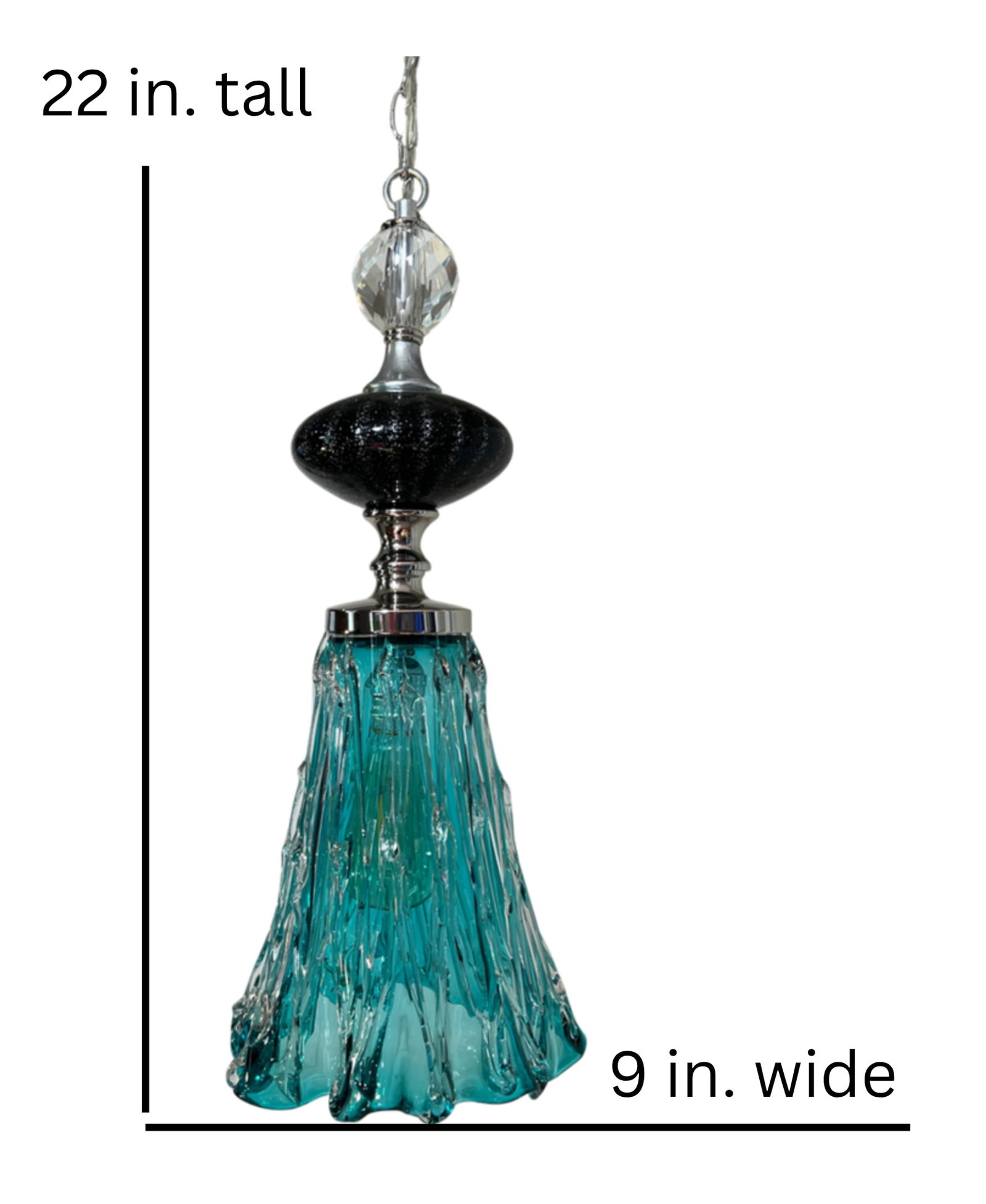 Art Glass Aqua Black Pendant Light - 18