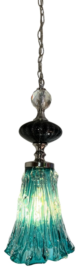 Art Glass Aqua Black Pendant Light - 3