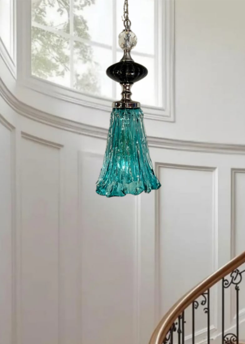 Art Glass Aqua Black Pendant Light - 4