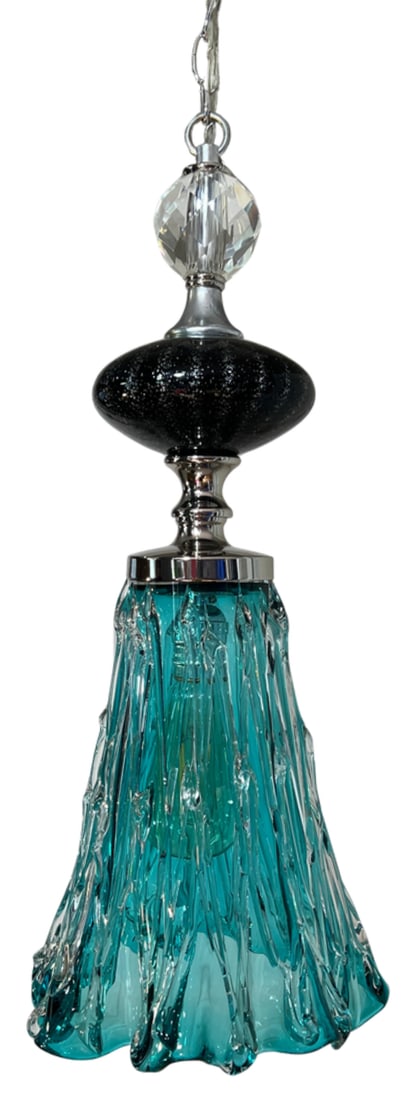 Art Glass Aqua Black Pendant Light - 5