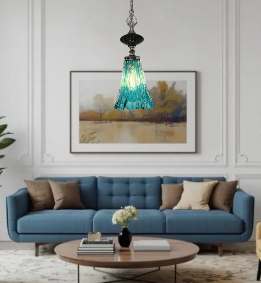 Art Glass Aqua Black Pendant Light - 6